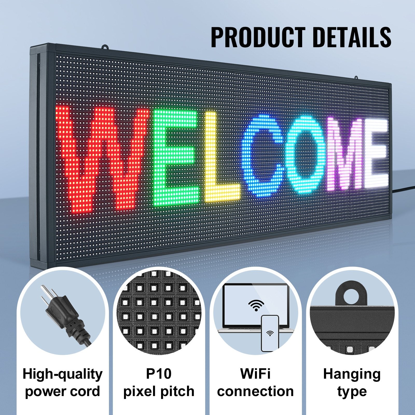 Customizable 40"x14" LED Scrolling Display Panel, Full-Color Programmable Sign with WIFI USB, Perfect for Business, Bar, and Event Advertising