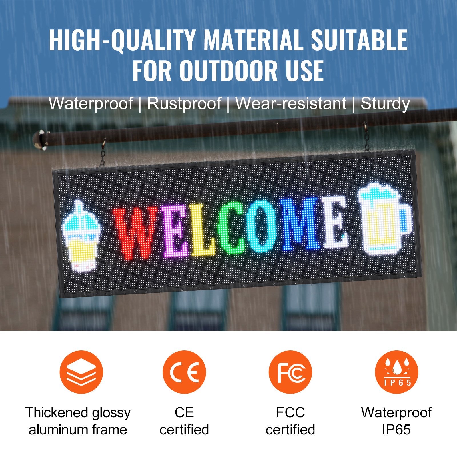 Customizable 40"x14" LED Scrolling Display Panel, Full-Color Programmable Sign with WIFI USB, Perfect for Business, Bar, and Event Advertising