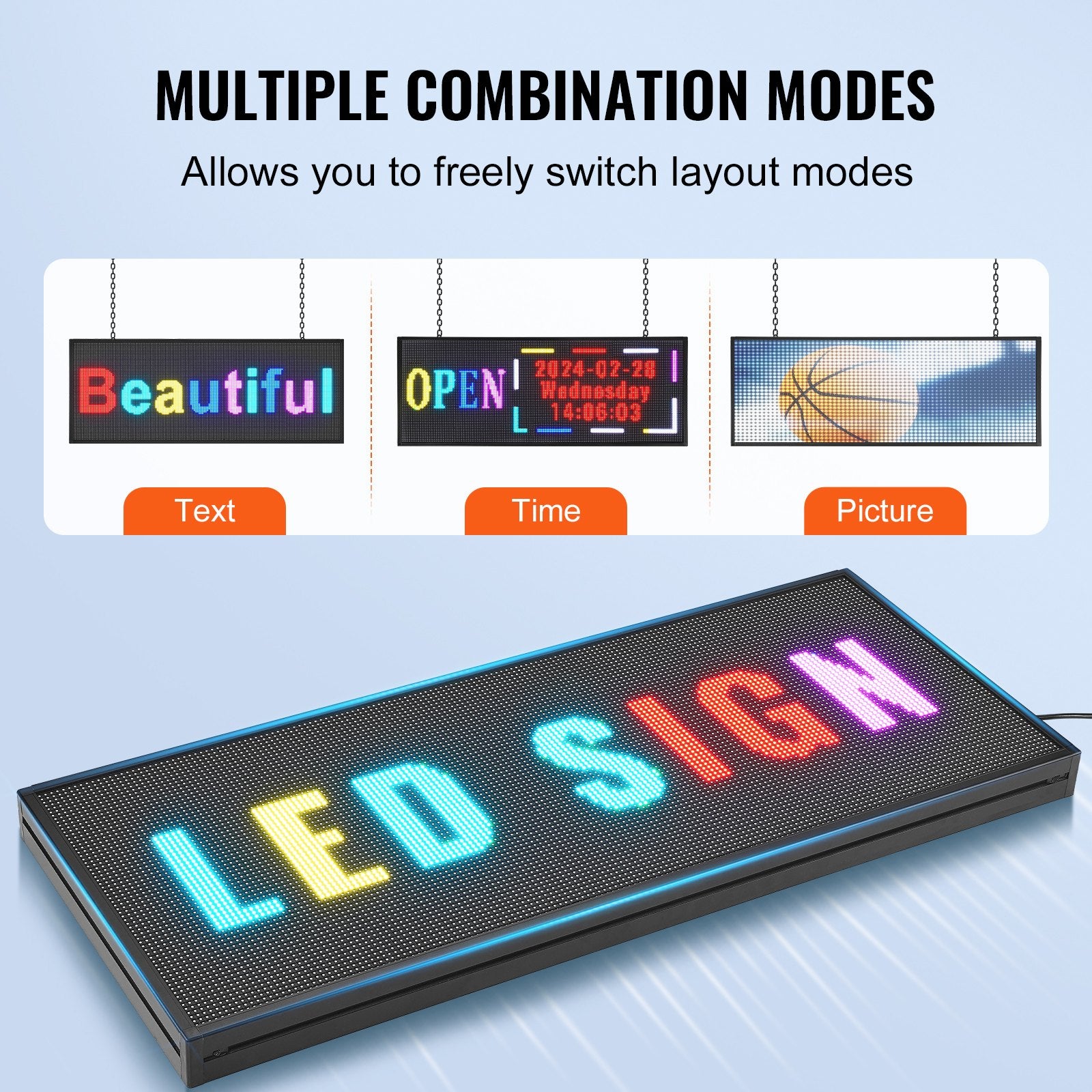 Customizable 40"x14" LED Scrolling Display Panel, Full-Color Programmable Sign with WIFI USB, Perfect for Business, Bar, and Event Advertising