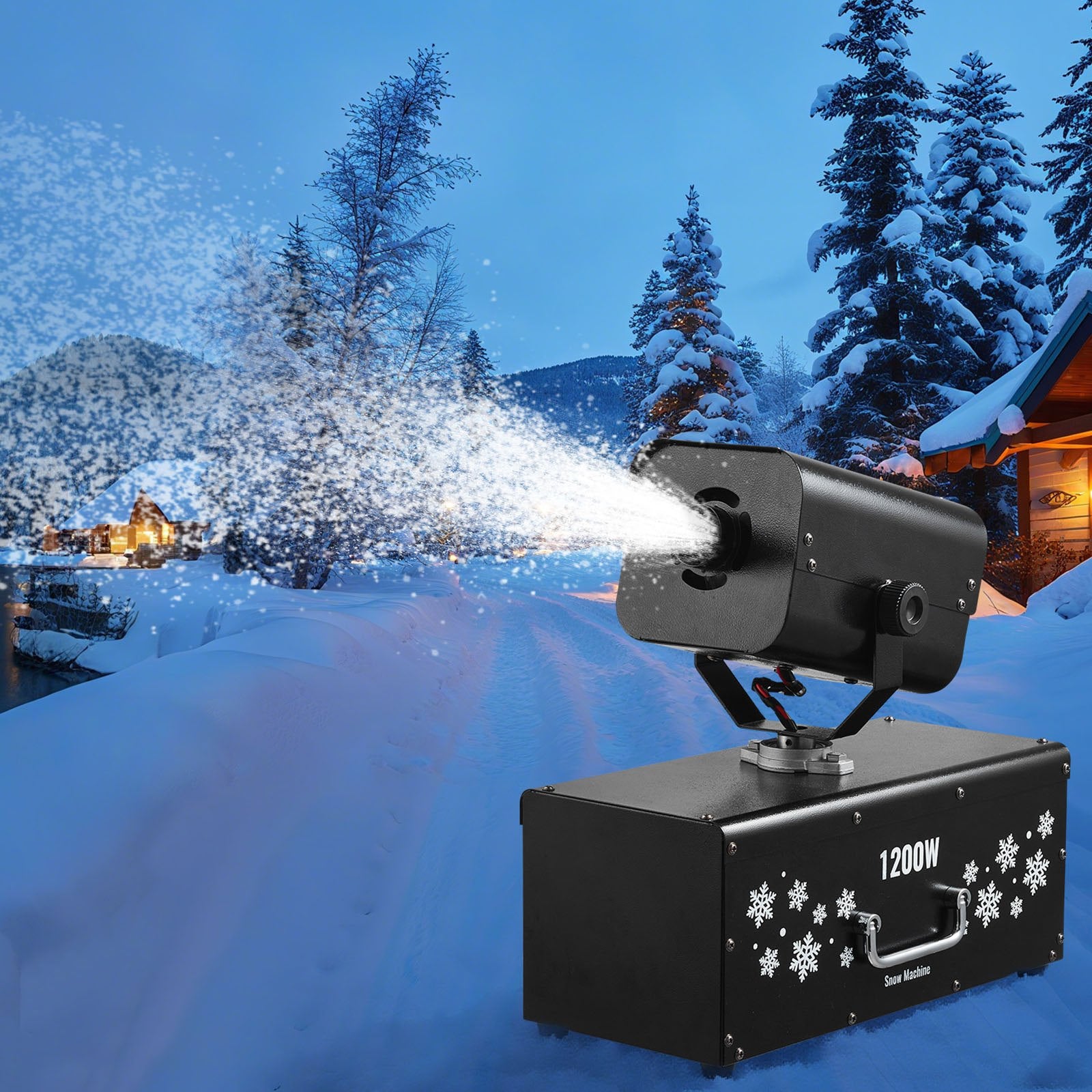 High-Power 1200W Snow Machine with 90° Oscillation & Wireless Remote for Stunning Christmas, Wedding, & Party Snowflake Effects