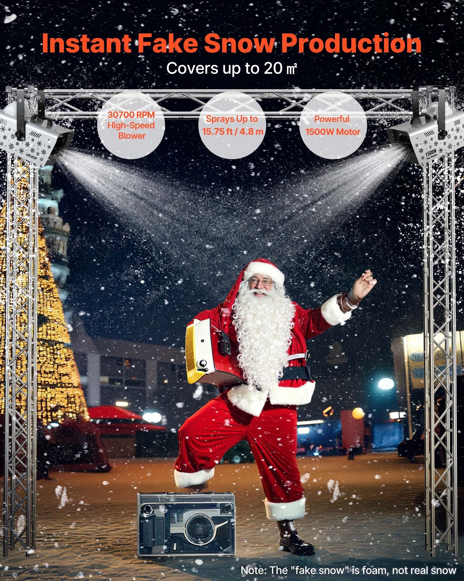 High-Output 1500W Snow Machine with Remote Control for Weddings, Parties & Stage Effects - Portable 5L Tank, Versatile Hanging/Handheld Design