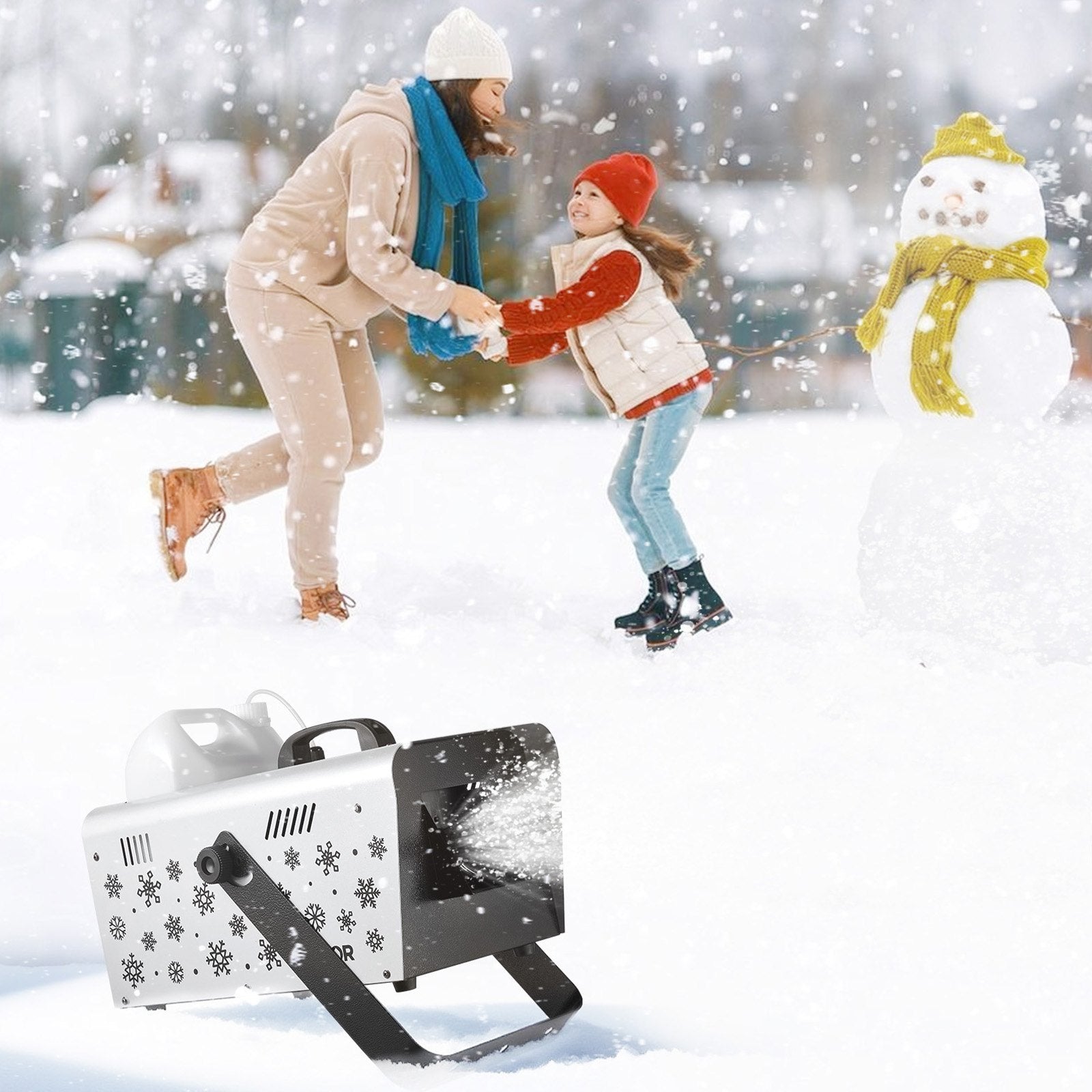High-Output 1500W Snow Machine with Remote Control for Weddings, Parties & Stage Effects - Portable 5L Tank, Versatile Hanging/Handheld Design
