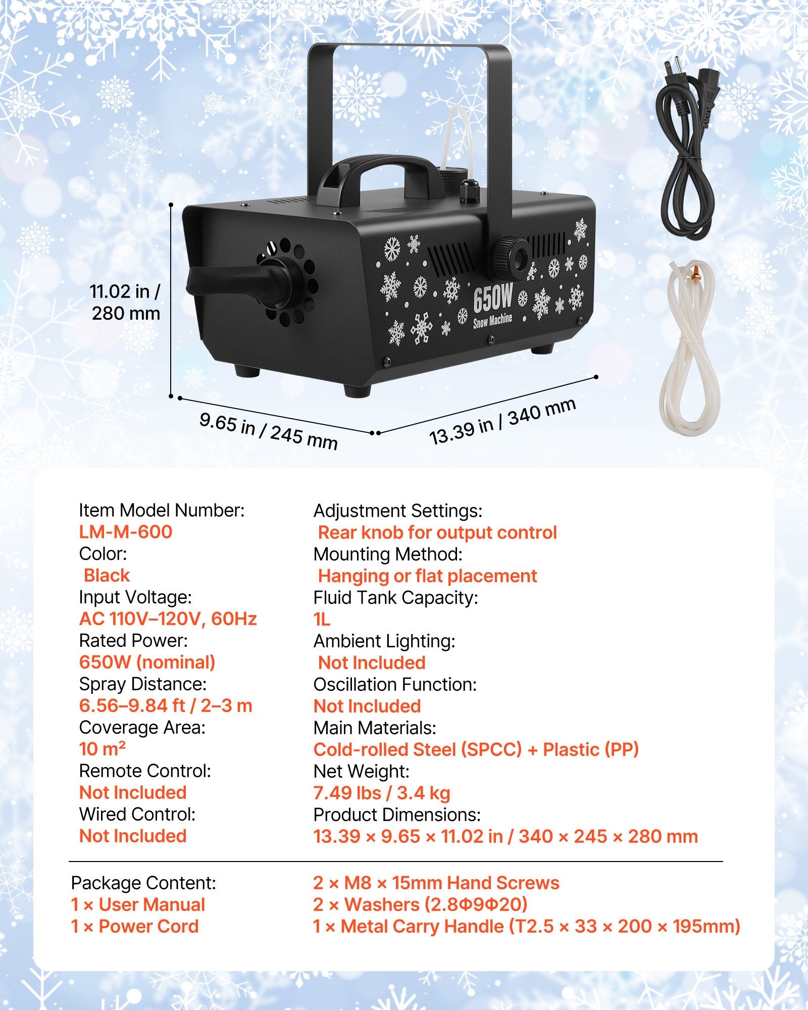 650W Portable Snow Machine for Indoor/Outdoor Use - Perfect Artificial Snowflake Maker for DJ Events & Christmas Decor