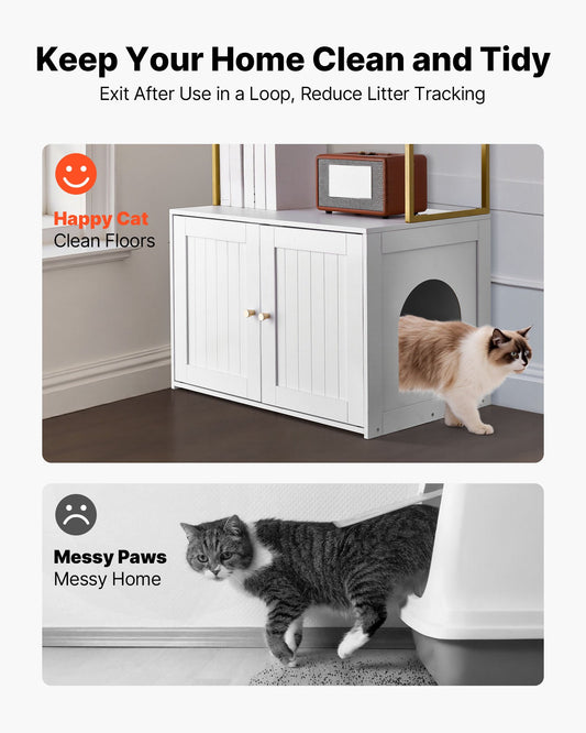Modern Cat Litter Box Enclosure Cabinet with Metal Legs, Hidden Washroom Furniture, 2-Tier Shelves, Waterproof Housing Solution