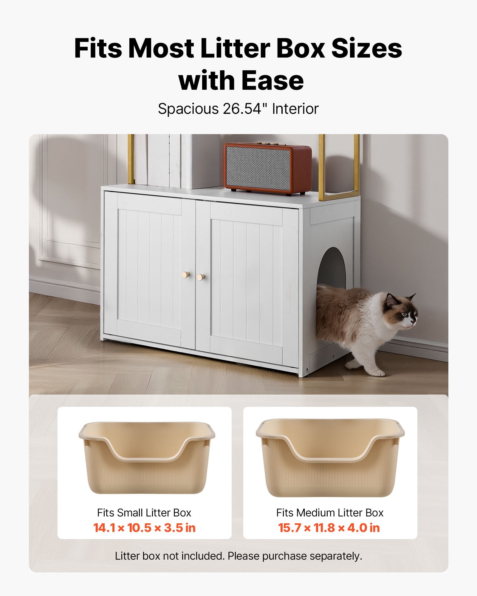 Modern Cat Litter Box Enclosure Cabinet with Metal Legs, Hidden Washroom Furniture, 2-Tier Shelves, Waterproof Housing Solution