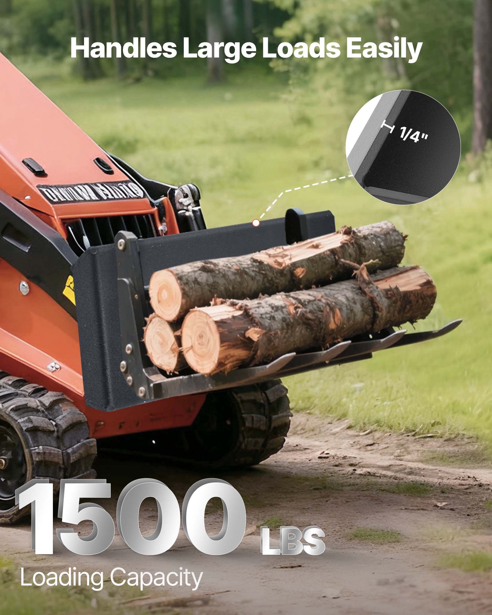 Universal 1/4" Skid Steer Quick Attach Plate, Heavy-Duty Steel, 1500lbs Capacity, Fits Toro Dingo, Tractors, Easy Bolt, Durable Loader Plates