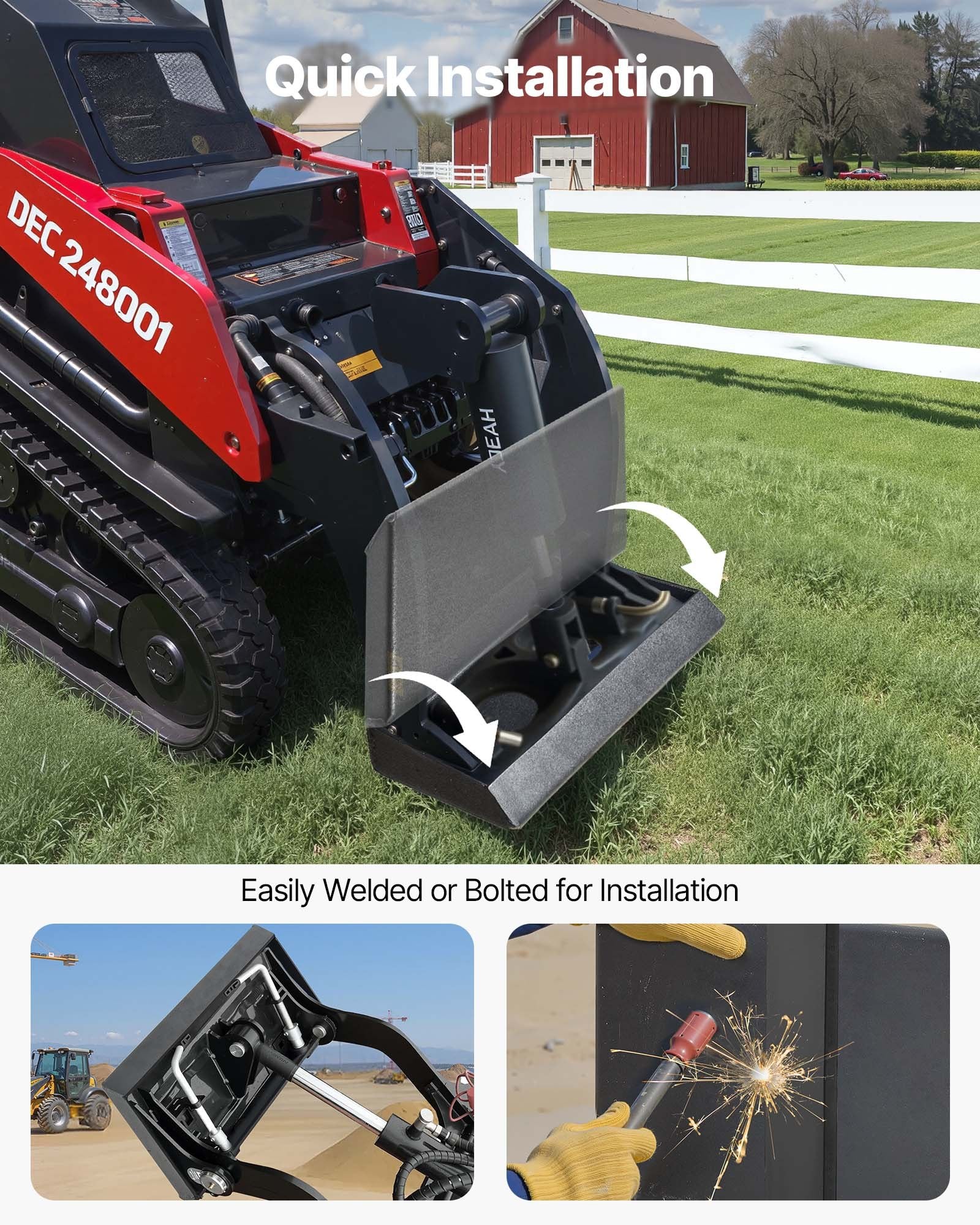 Universal 1/4" Skid Steer Quick Attach Plate, Heavy-Duty Steel, 1500lbs Capacity, Fits Toro Dingo, Tractors, Easy Bolt, Durable Loader Plates