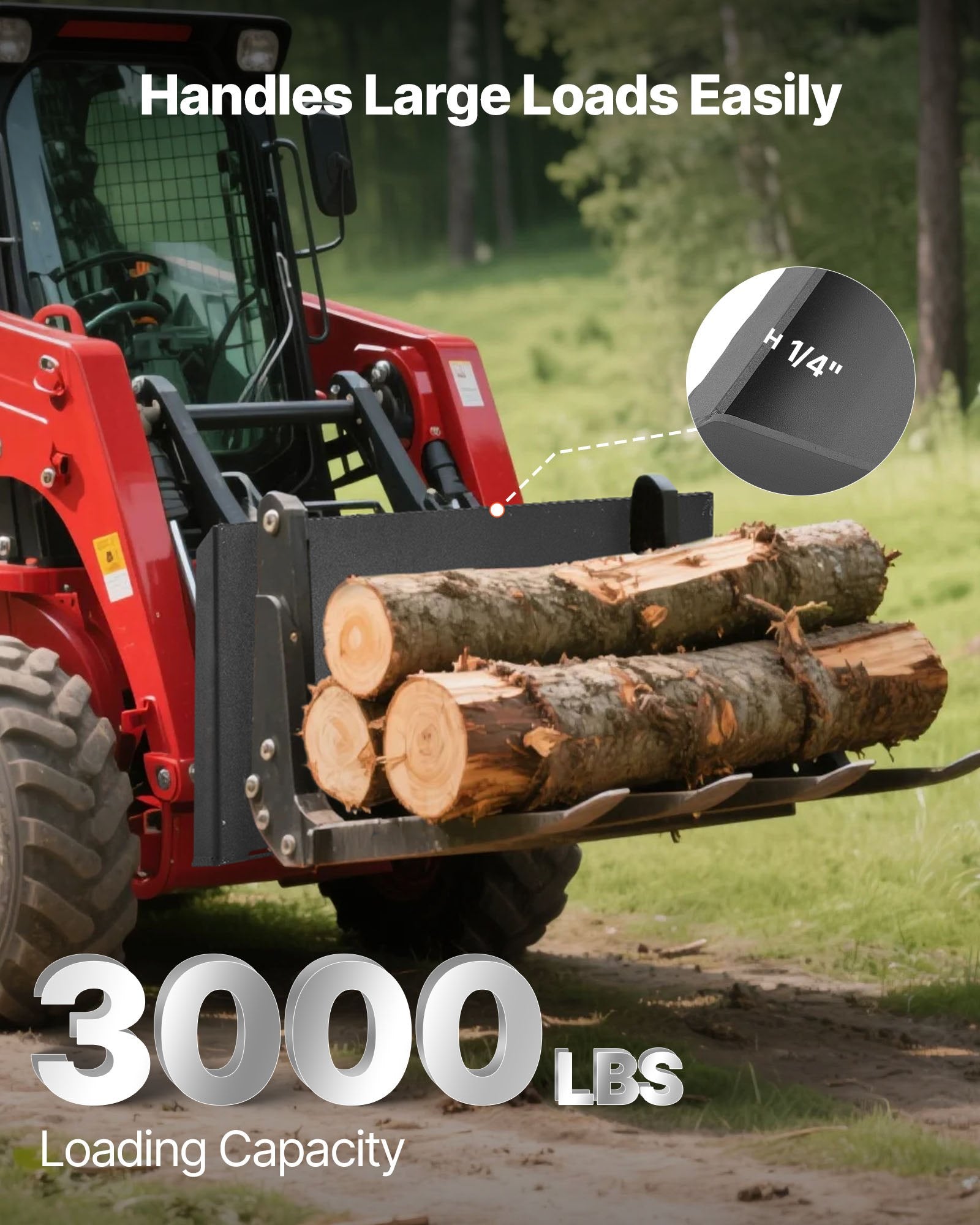 Universal 1/4" Skid Steer Mount Plate, 3000lbs Capacity, Heavy Duty Steel, Quick Attach for Kubota Bobcat Tractors, Easy Bolt Installation
