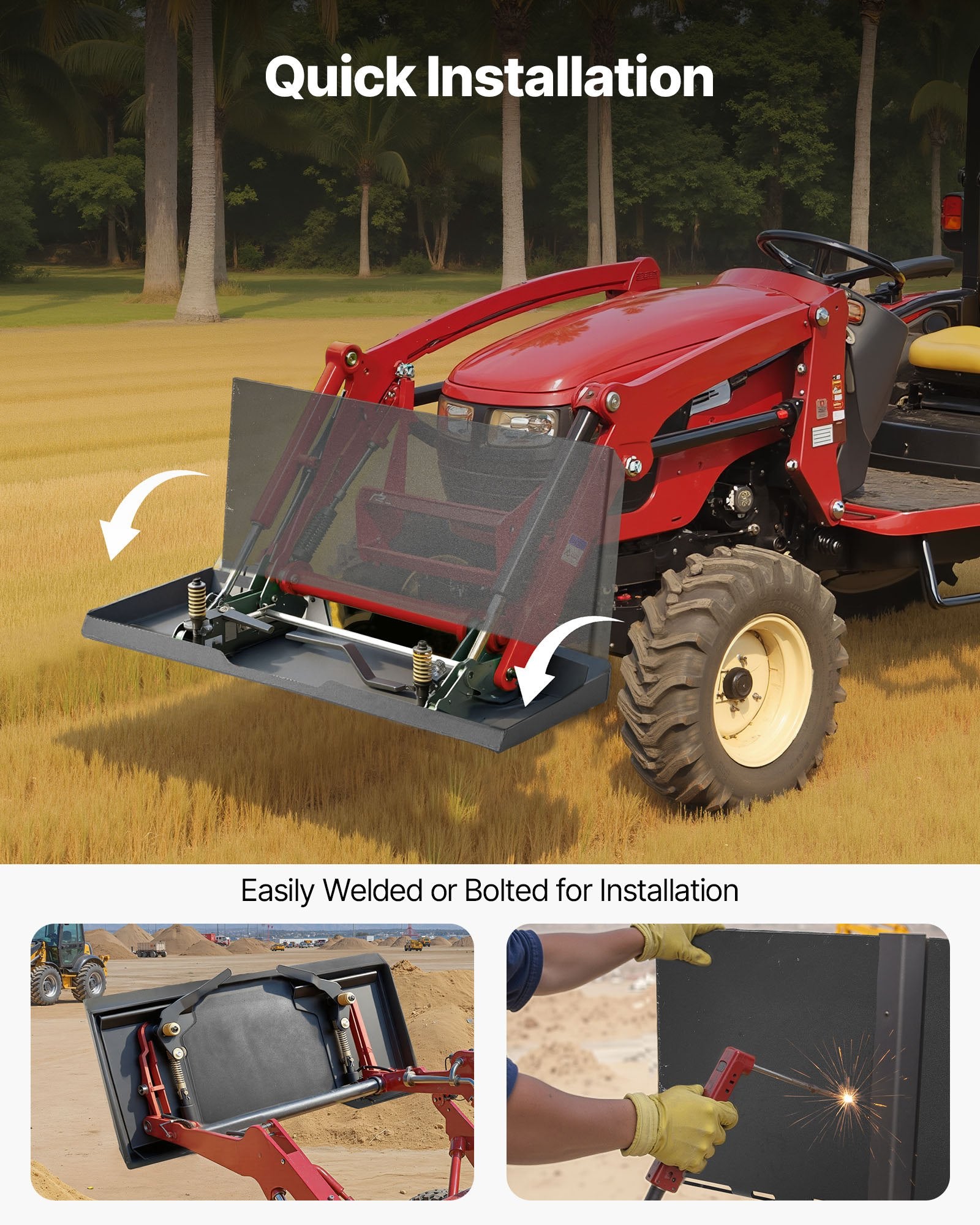 Universal 1/4" Skid Steer Mount Plate, 3000lbs Capacity, Heavy Duty Steel, Quick Attach for Kubota Bobcat Tractors, Easy Bolt Installation