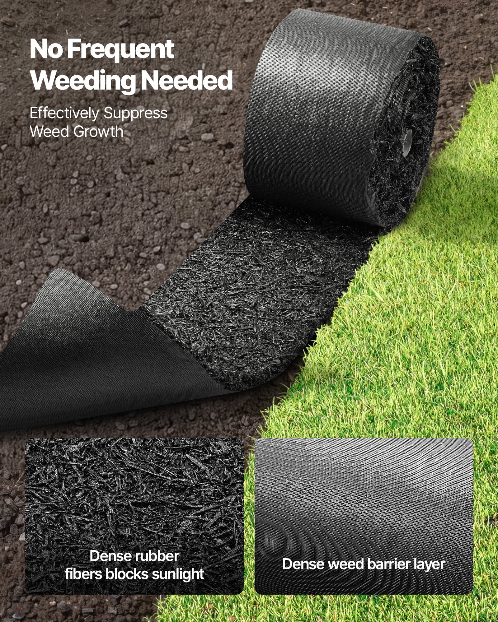 Eco-Friendly Recycled Rubber Mulch Mat Roll, 140 x 4.5 in - Durable Garden Edging, Weed Barrier with Stakes, Easy Install, All-Weather Landscaping Solution