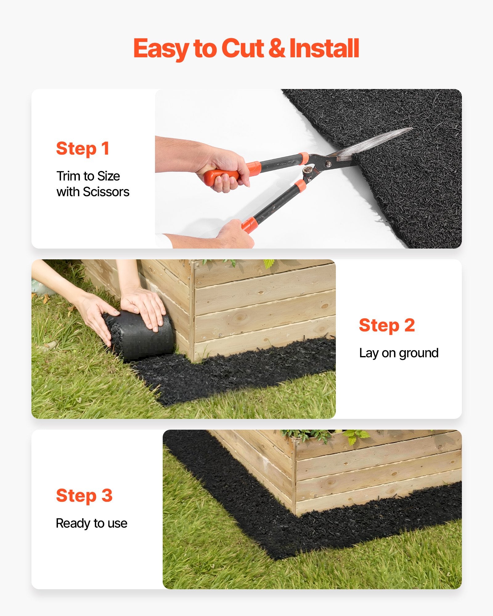 Eco-Friendly Recycled Rubber Mulch Mat Roll, 140 x 4.5 in - Durable Garden Edging, Weed Barrier with Stakes, Easy Install, All-Weather Landscaping Solution
