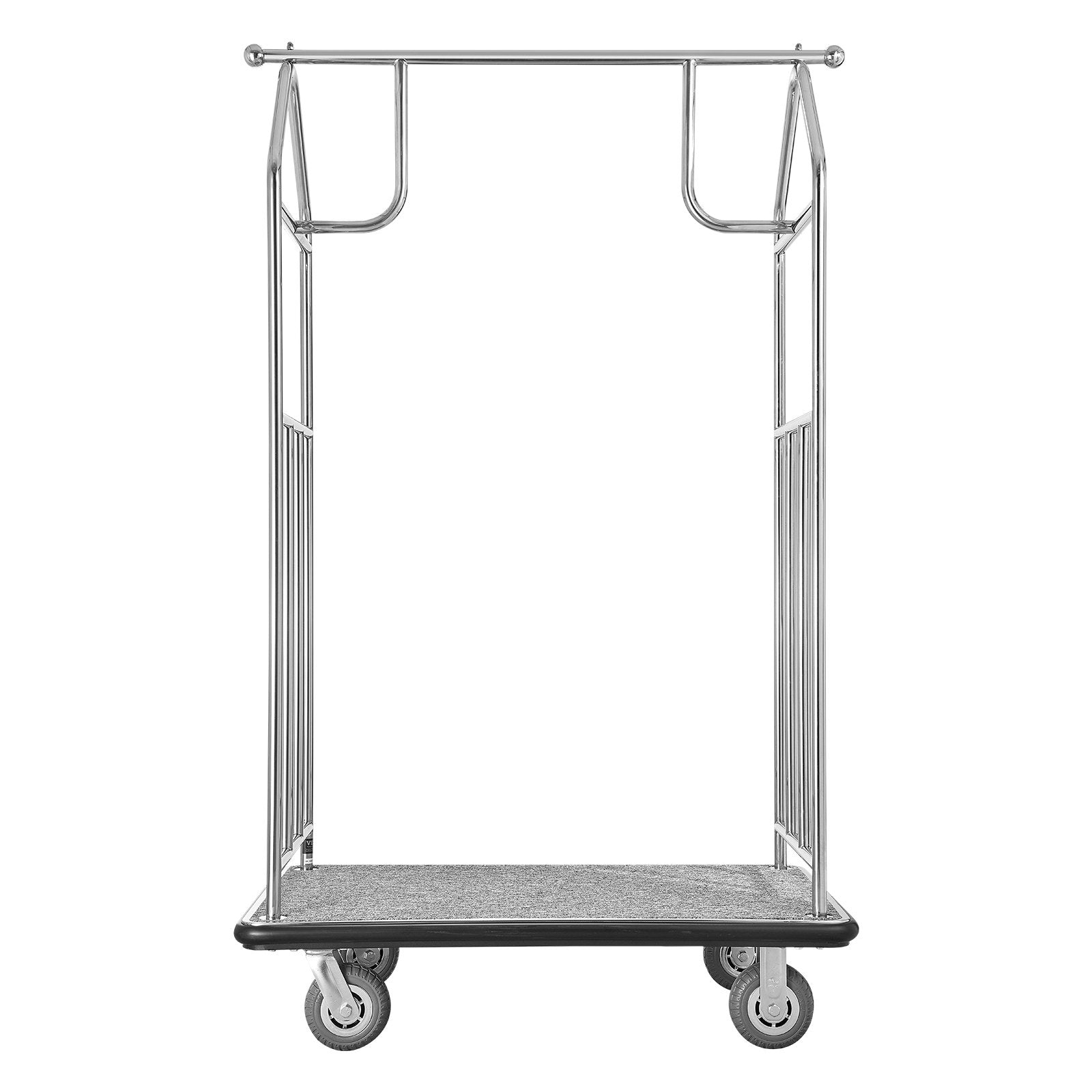 Premium Hotel Luggage Cart - 800 LBS Capacity, Stainless Steel Bellman Valet with Grey Carpet, 6" Rubber Wheels, Ideal for Resorts & Condos