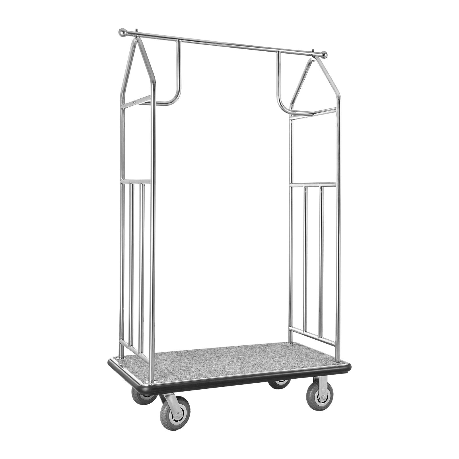 Premium Hotel Luggage Cart - 800 LBS Capacity, Stainless Steel Bellman Valet with Grey Carpet, 6" Rubber Wheels, Ideal for Resorts & Condos