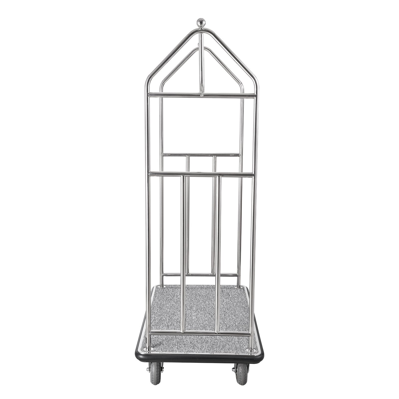 Premium Hotel Luggage Cart - 800 LBS Capacity, Stainless Steel Bellman Valet with Grey Carpet, 6" Rubber Wheels, Ideal for Resorts & Condos