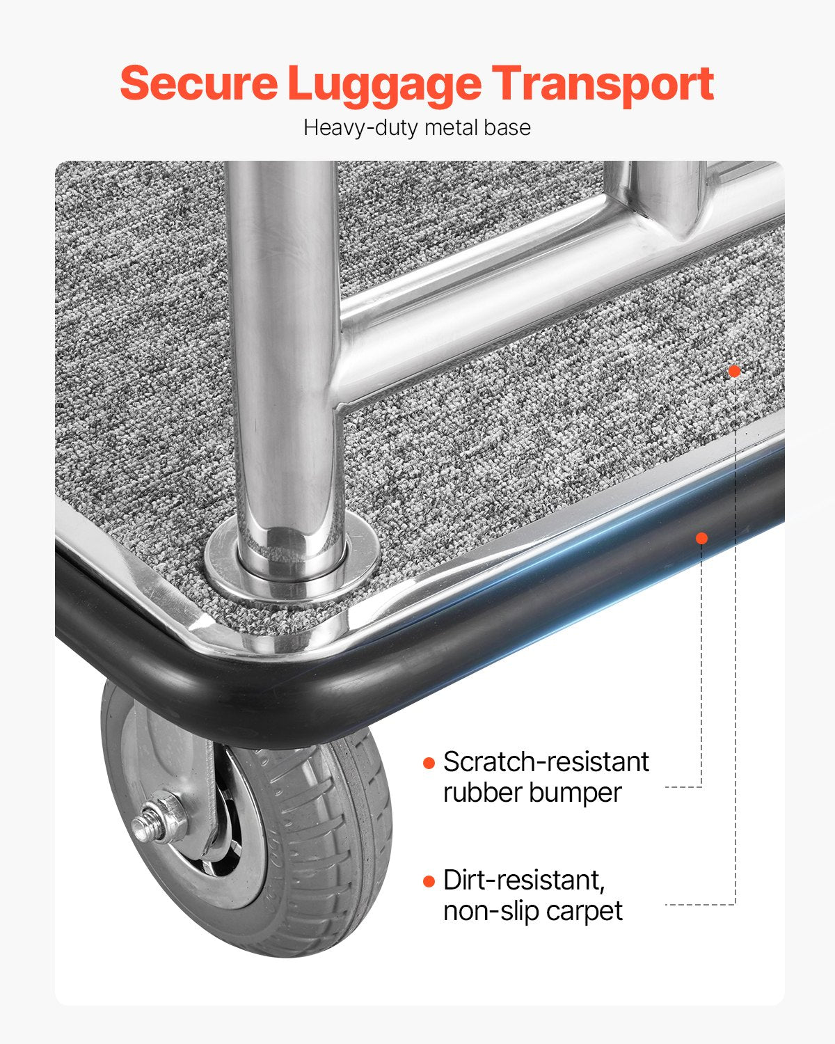 Deluxe Hotel Luggage Cart with 750 lbs Capacity, Removable Frame, Carpeted Deck, 6-inch Rubber Wheels, Ideal for Resorts & Condos