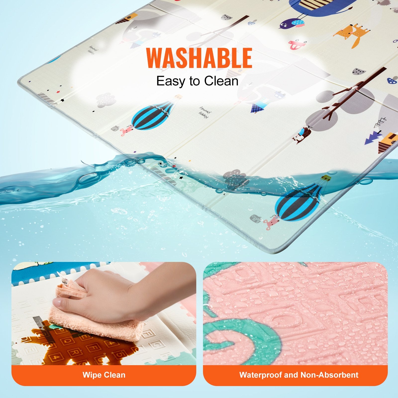 Extra Large Baby Play Mat 71"x79" | Non-Slip Foam, Foldable & Reversible with Travel Bag | Waterproof Activity Mat for Infants, Toddlers, Babies