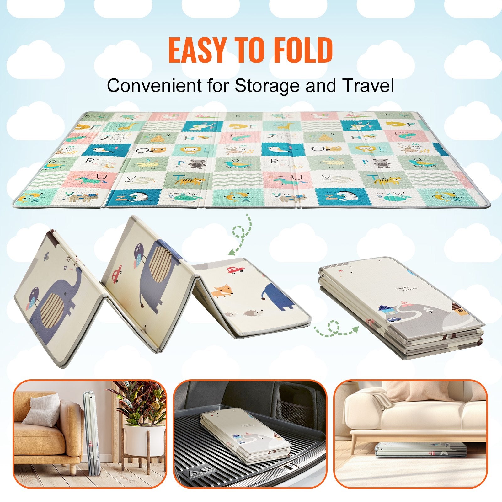 Extra Large Baby Play Mat 71"x79" | Non-Slip Foam, Foldable & Reversible with Travel Bag | Waterproof Activity Mat for Infants, Toddlers, Babies