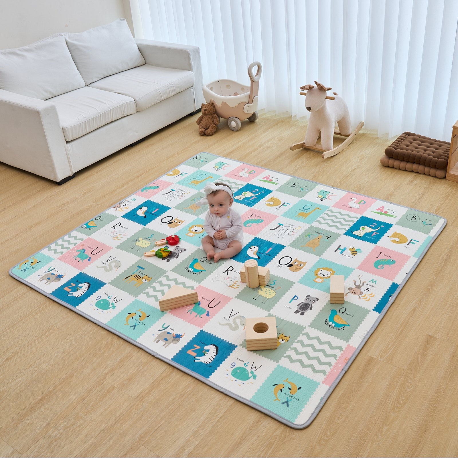 Extra Large Baby Play Mat 71"x79" | Non-Slip Foam, Foldable & Reversible with Travel Bag | Waterproof Activity Mat for Infants, Toddlers, Babies