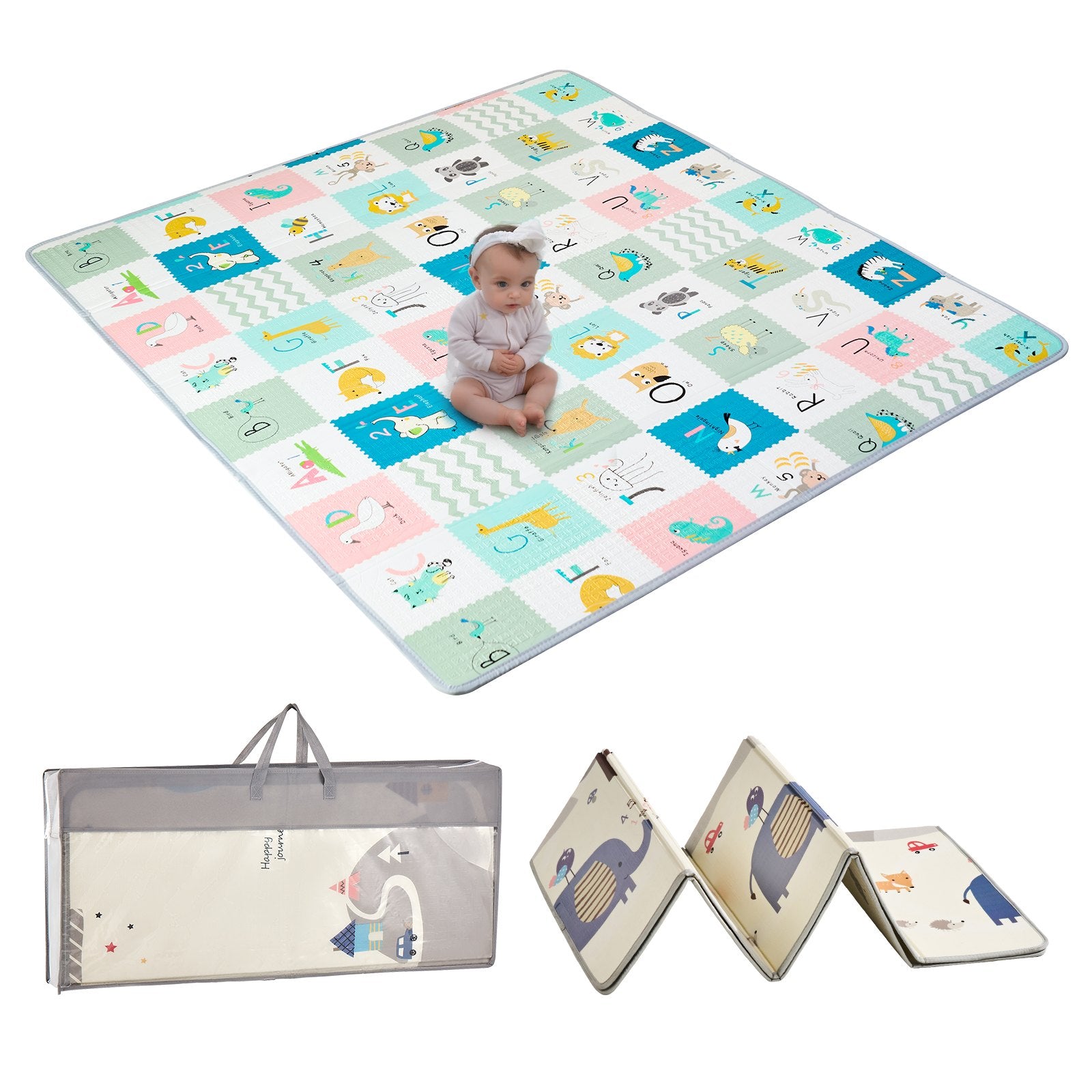 Extra Large Baby Play Mat 71"x79" | Non-Slip Foam, Foldable & Reversible with Travel Bag | Waterproof Activity Mat for Infants, Toddlers, Babies