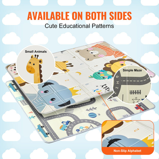 Versatile 59"x71" Baby Crawling Mat - Non-Slip, Foldable & Portable Foam Playmat with Waterproof Reversible Design for Infants, Toddlers & Travel