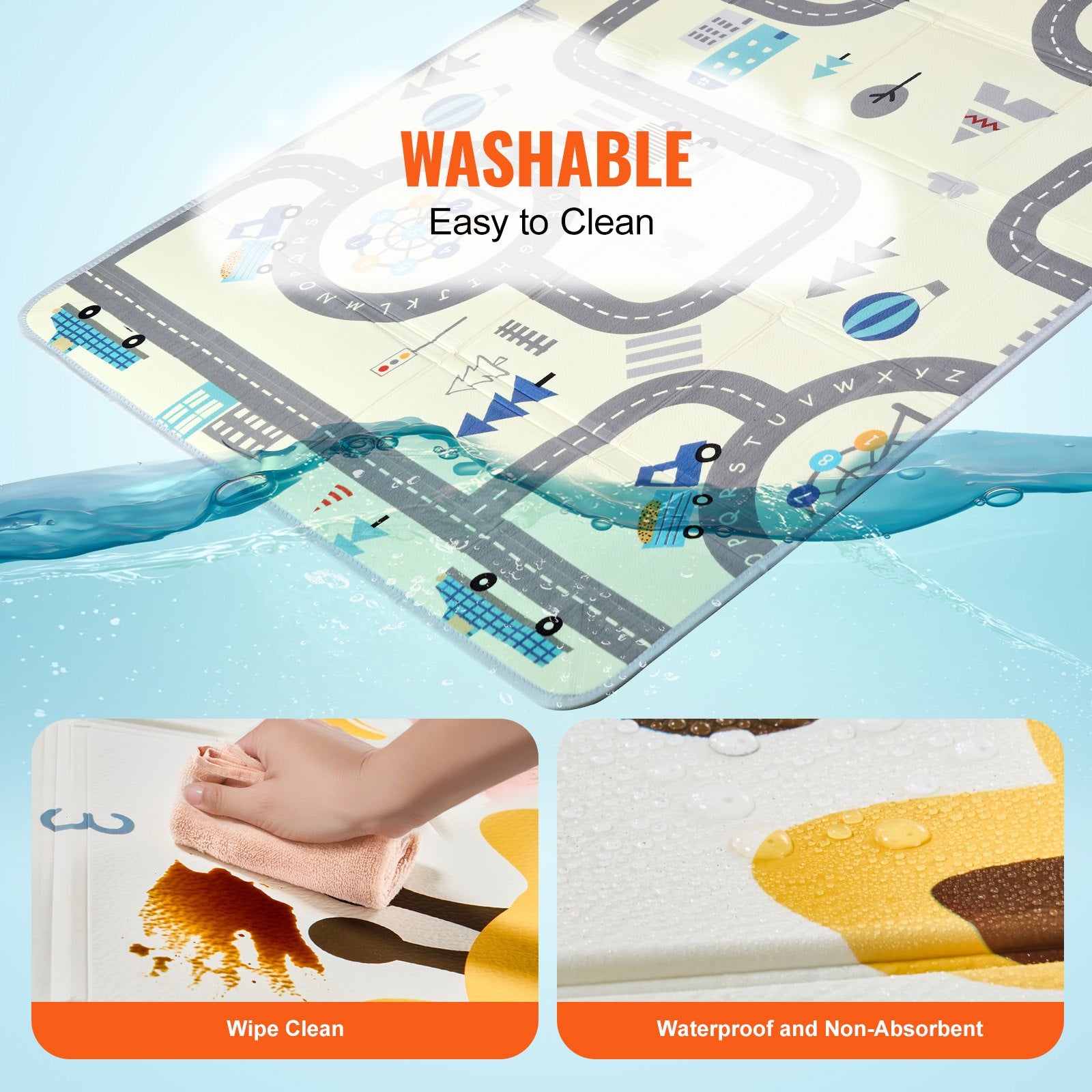 Versatile 59"x71" Baby Crawling Mat - Non-Slip, Foldable & Portable Foam Playmat with Waterproof Reversible Design for Infants, Toddlers & Travel
