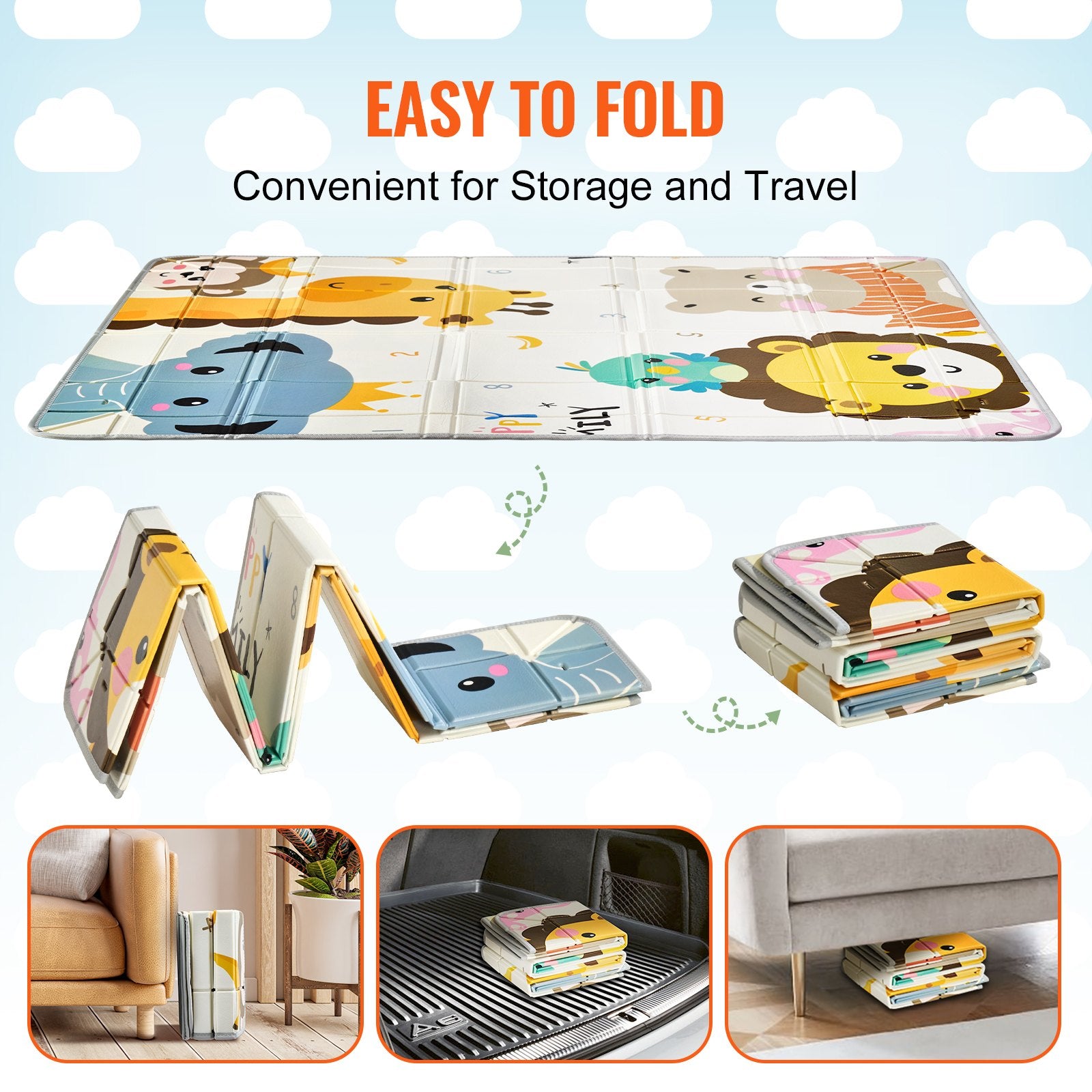 Versatile 59"x71" Baby Crawling Mat - Non-Slip, Foldable & Portable Foam Playmat with Waterproof Reversible Design for Infants, Toddlers & Travel