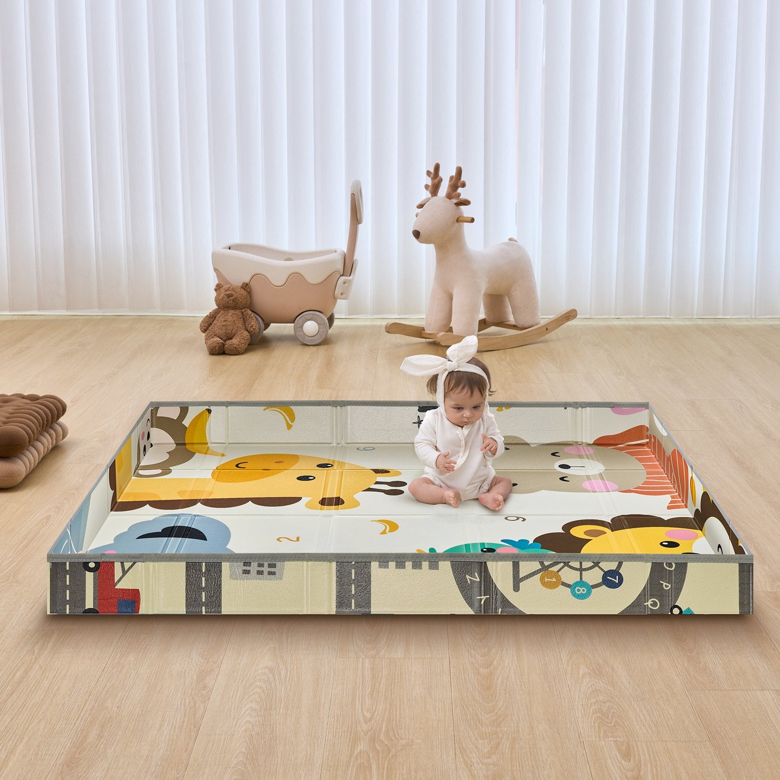 Versatile 59"x71" Baby Crawling Mat - Non-Slip, Foldable & Portable Foam Playmat with Waterproof Reversible Design for Infants, Toddlers & Travel