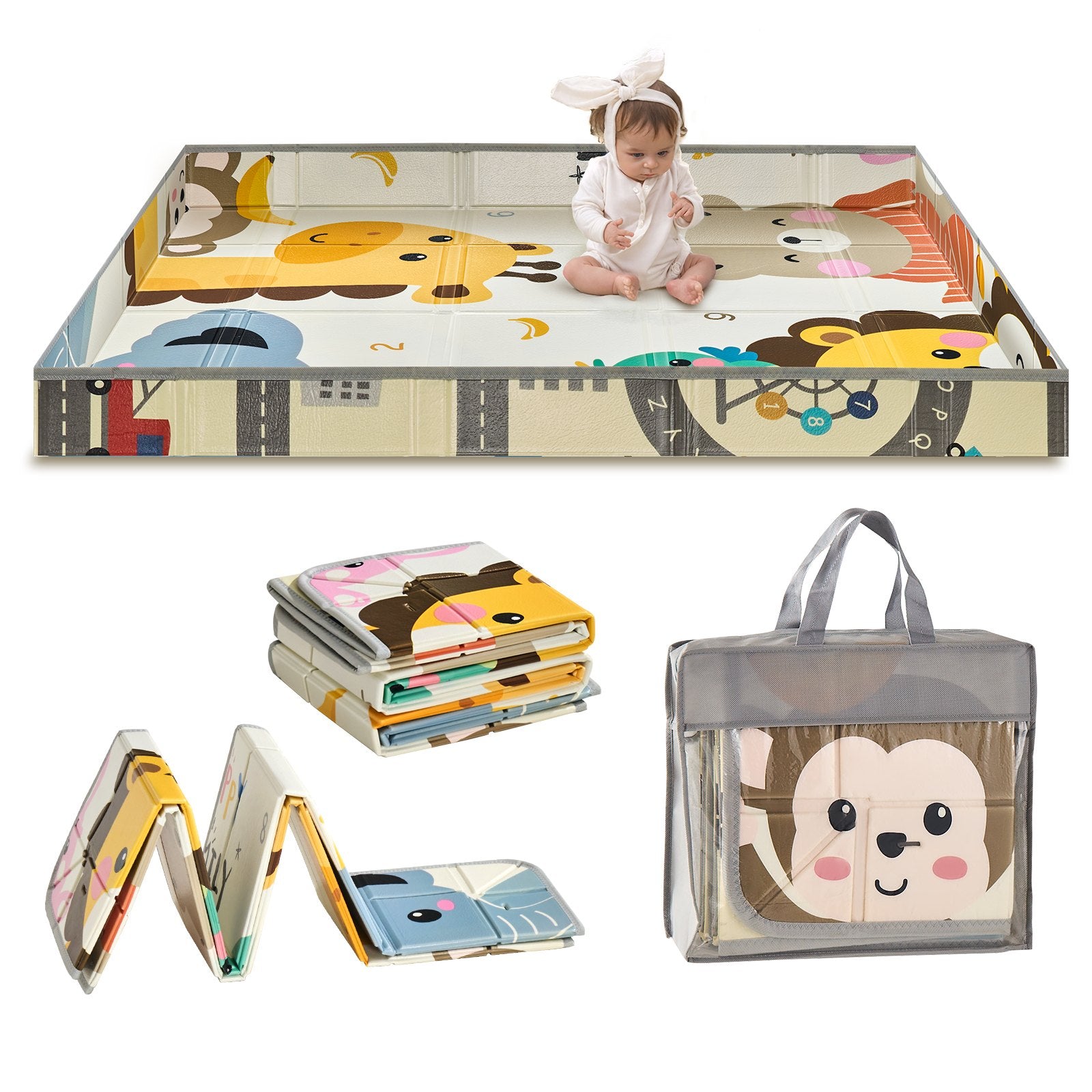 Versatile 59"x71" Baby Crawling Mat - Non-Slip, Foldable & Portable Foam Playmat with Waterproof Reversible Design for Infants, Toddlers & Travel