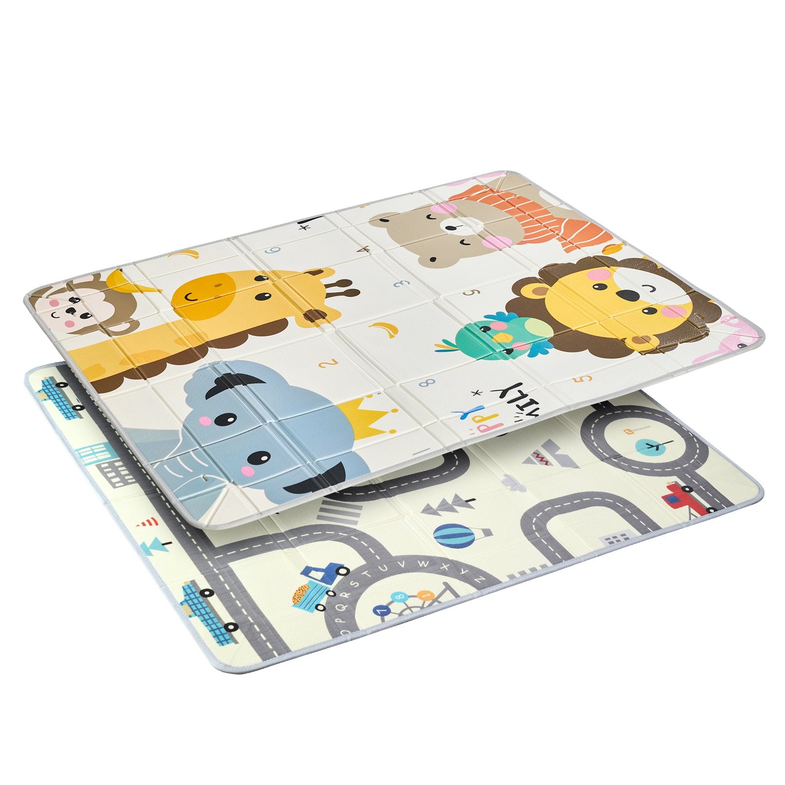 Versatile 59"x71" Baby Crawling Mat - Non-Slip, Foldable & Portable Foam Playmat with Waterproof Reversible Design for Infants, Toddlers & Travel