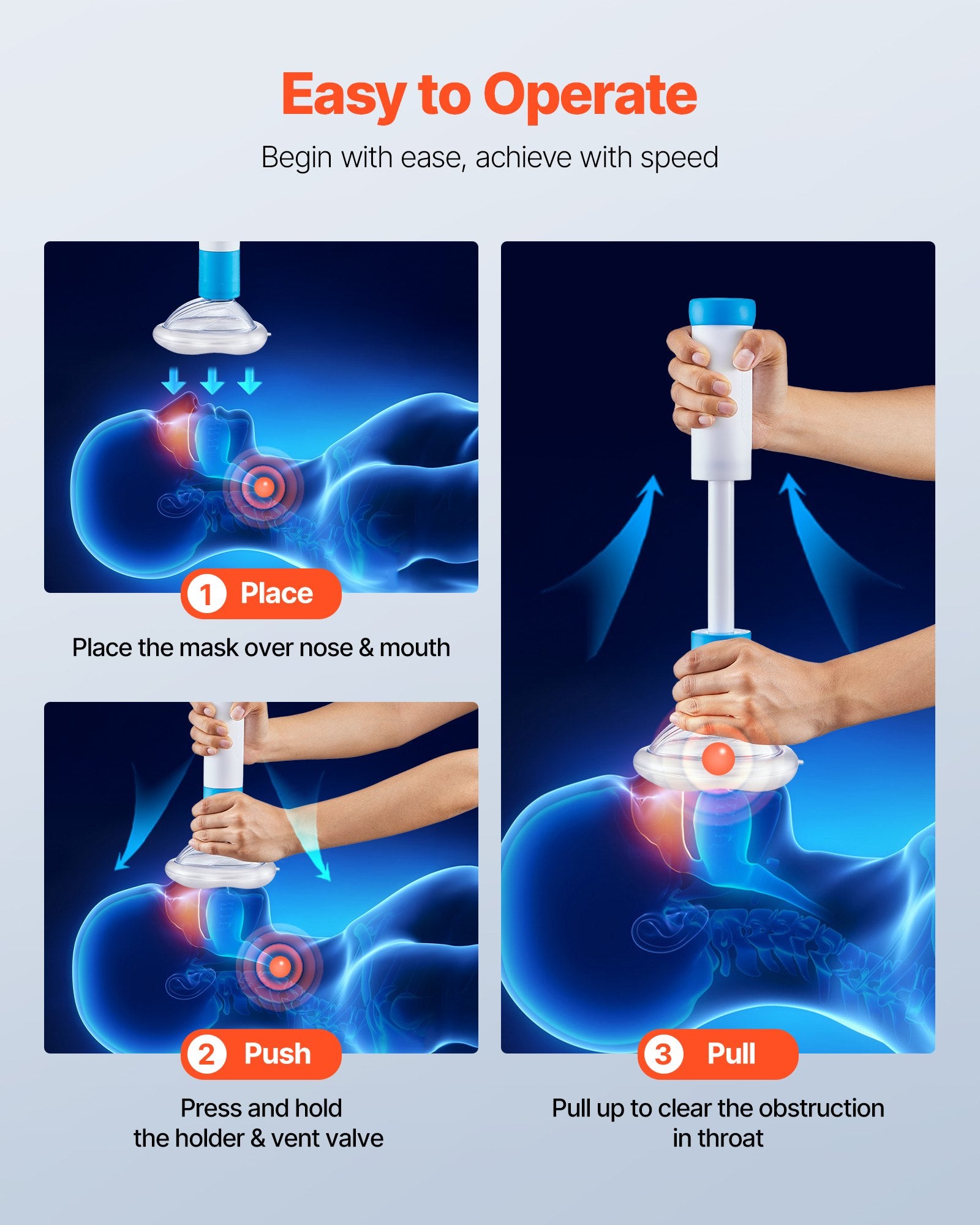 Portable Choking Rescue Device with Multi-Size Masks for Quick Airway Clearing, Ideal First Aid Kit for Home, School, and Travel Emergencies