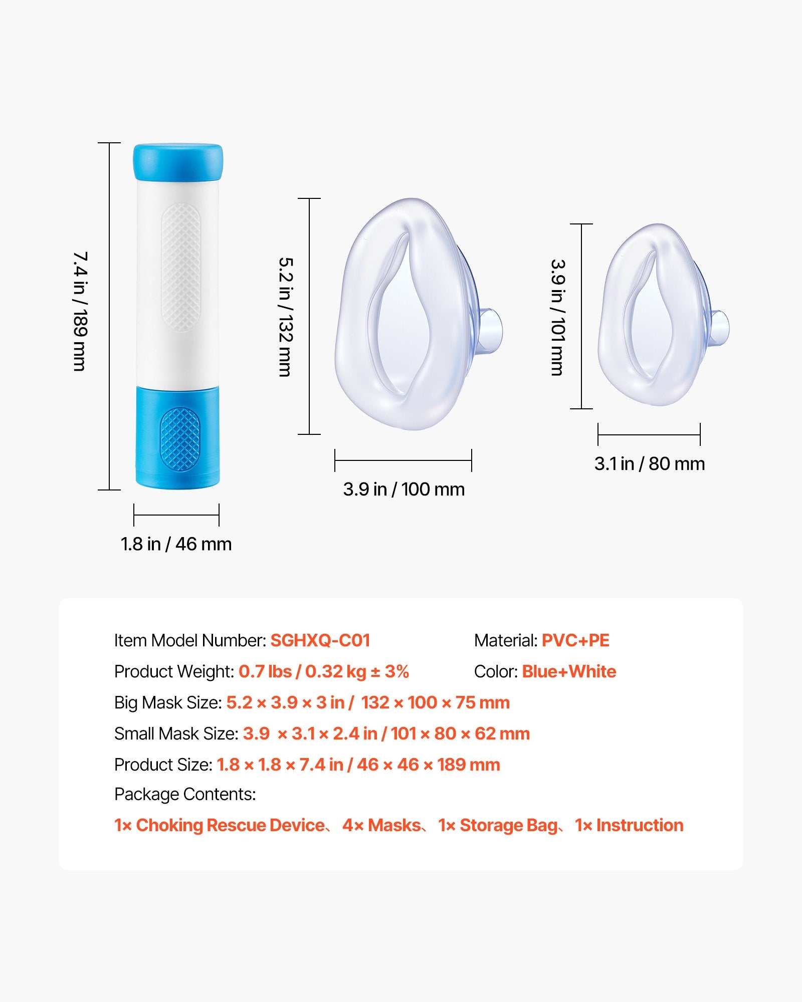 Portable Choking Rescue Device with Multi-Size Masks for Quick Airway Clearing, Ideal First Aid Kit for Home, School, and Travel Emergencies