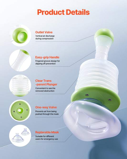 Portable Choking Rescue Device with Multi-Size Masks, Suction for Airway Clearing, First Aid Kit for Home, School, Travel Safety
