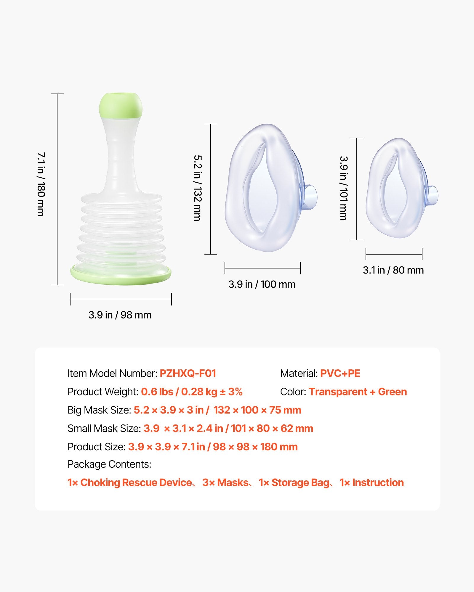 Portable Choking Rescue Device with Suction and Multi-Size Masks, Emergency Airway Clearing Kit for Home, School, Travel, Life-Saving First Aid Solution
