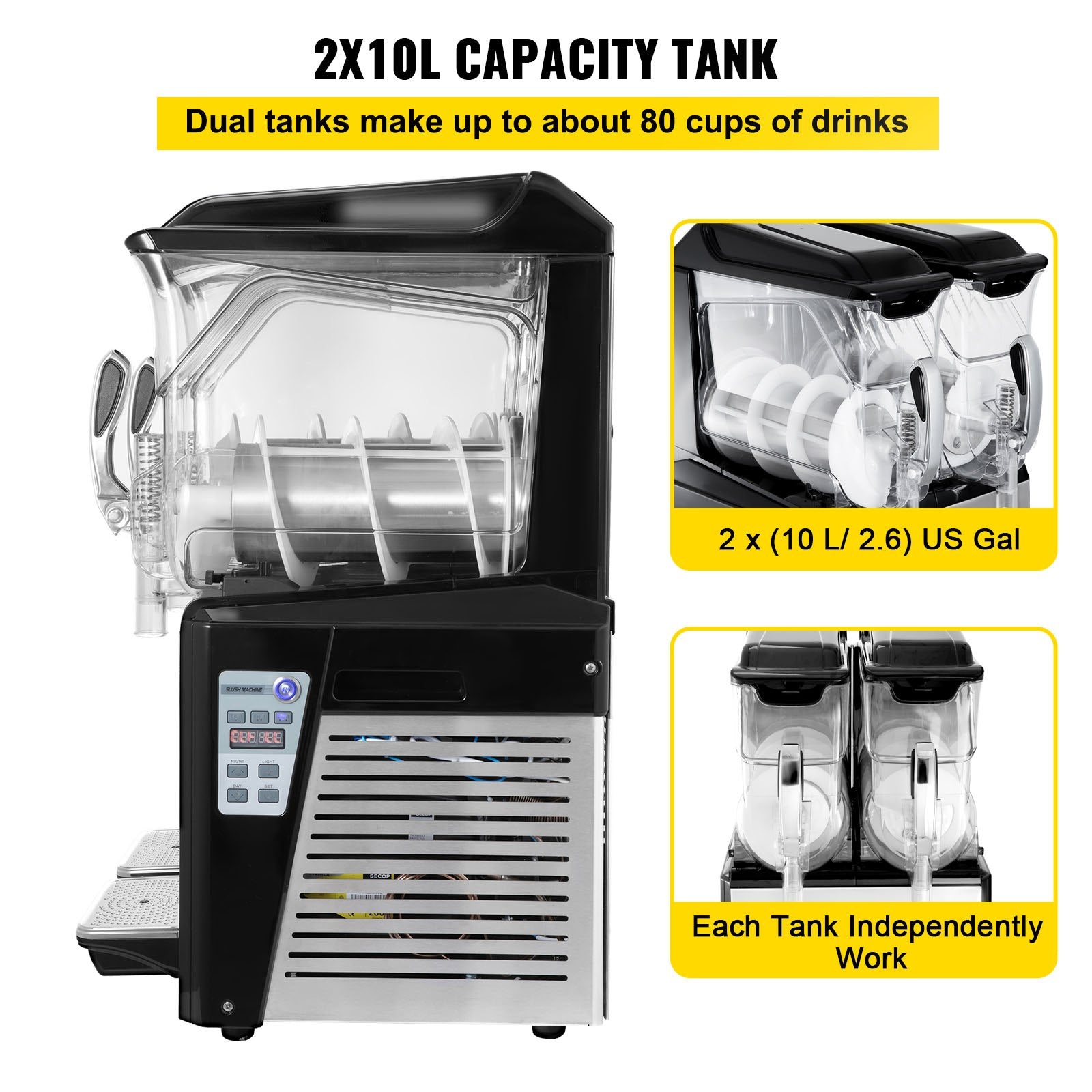 Commercial Slush & Margarita Machine, 20L Dual Tanks, 900W, Auto Clean, Fast Cooling, Ideal for Restaurants, Cafes, Bars, Stainless Steel Design