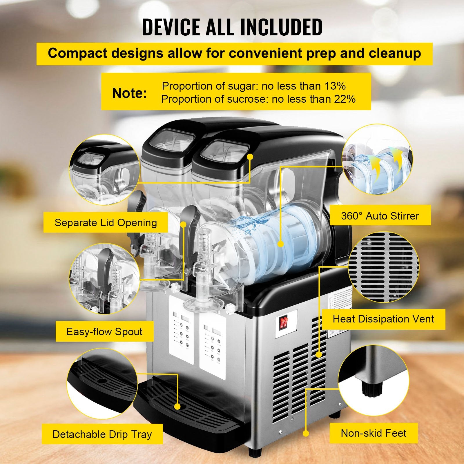 Commercial Slush & Margarita Machine, 20L Dual Tanks, 900W, Auto Clean, Fast Cooling, Ideal for Restaurants, Cafes, Bars, Stainless Steel Design