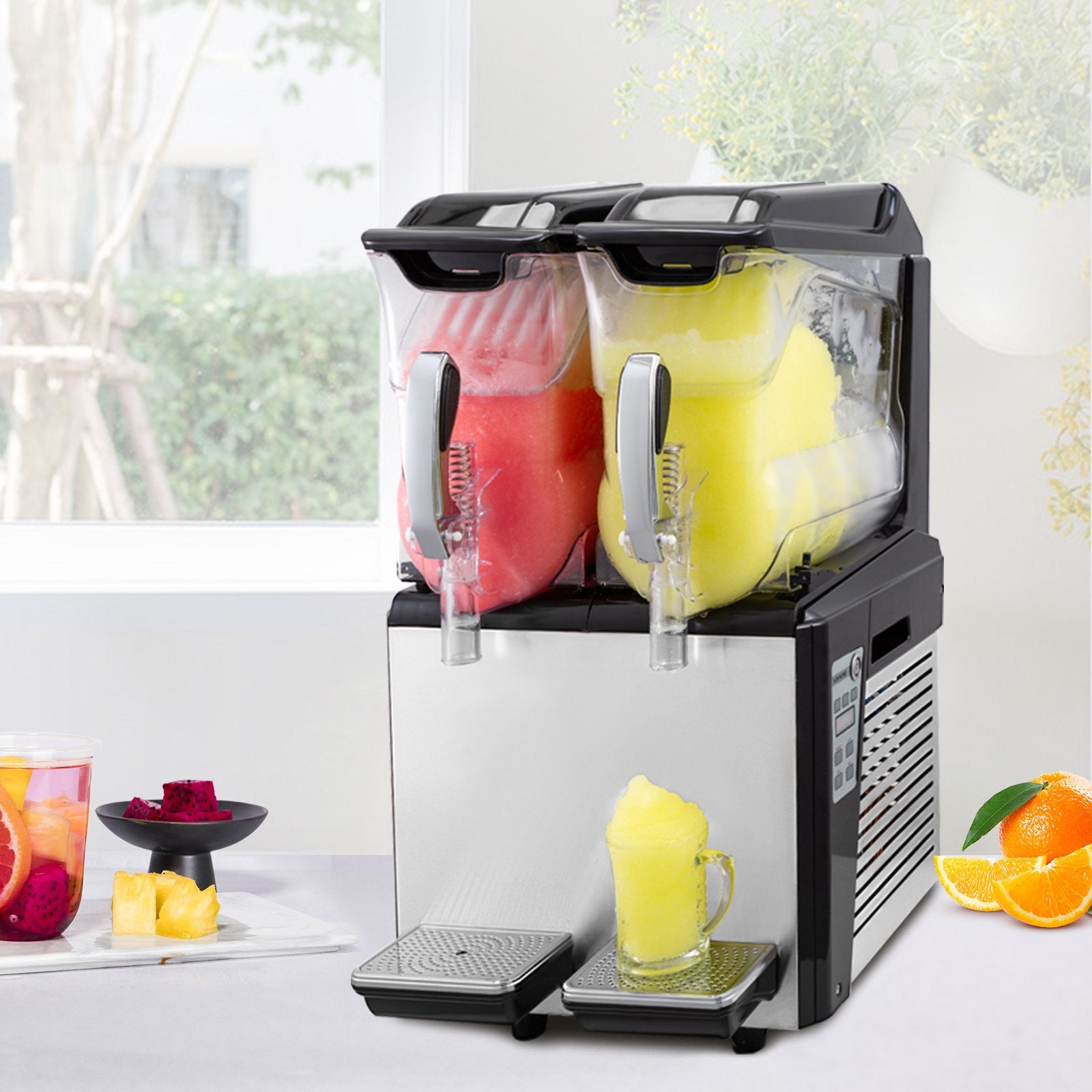 Commercial Slush & Margarita Machine, 20L Dual Tanks, 900W, Auto Clean, Fast Cooling, Ideal for Restaurants, Cafes, Bars, Stainless Steel Design