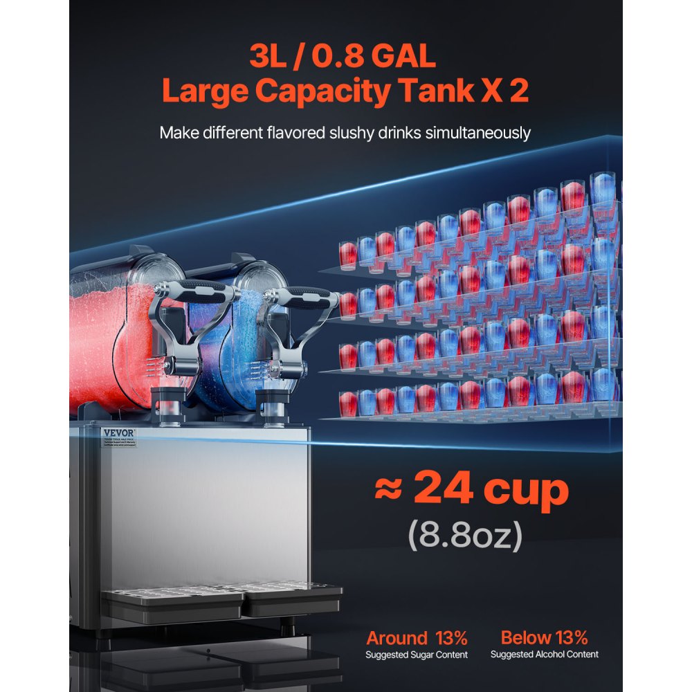 Dual Tank 3L Margarita and Slushy Maker with Temperature Control and Auto Clean, 340W Stainless Steel Frozen Drink Machine for Home Use, Black