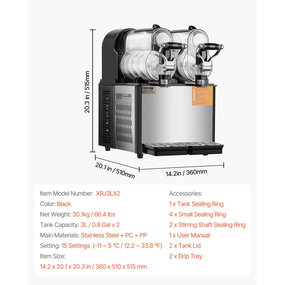 Dual Tank 3L Margarita and Slushy Maker with Temperature Control and Auto Clean, 340W Stainless Steel Frozen Drink Machine for Home Use, Black