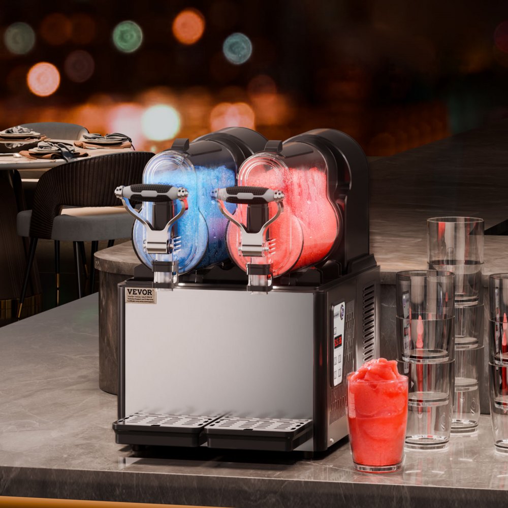 Dual Tank 3L Margarita and Slushy Maker with Temperature Control and Auto Clean, 340W Stainless Steel Frozen Drink Machine for Home Use, Black