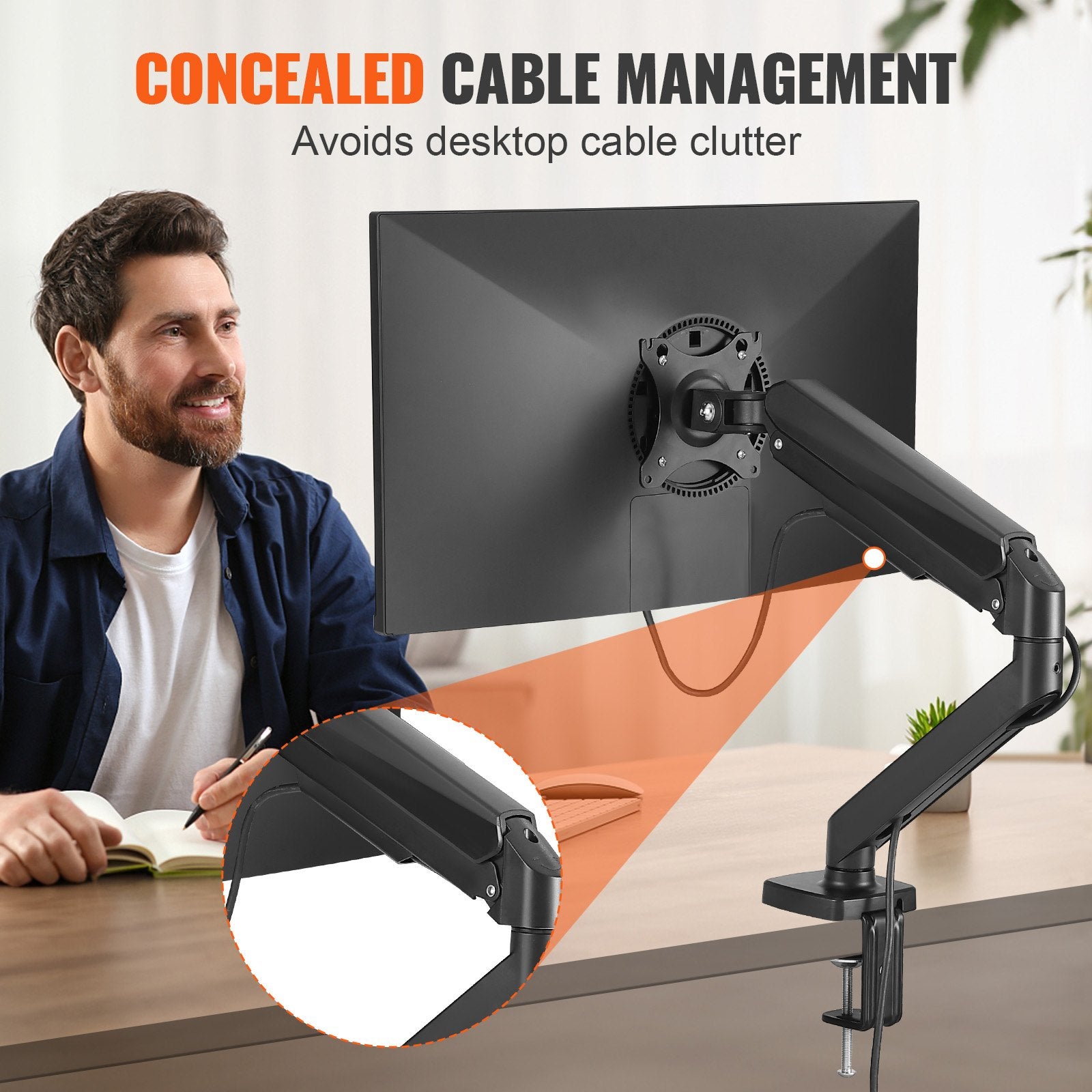Single Monitor Mount for 13"-32" Screens, Fully Adjustable Gas Spring Arm, VESA Compatible, C-Clamp/Grommet Base, Holds 20 lbs, 360° Rotation