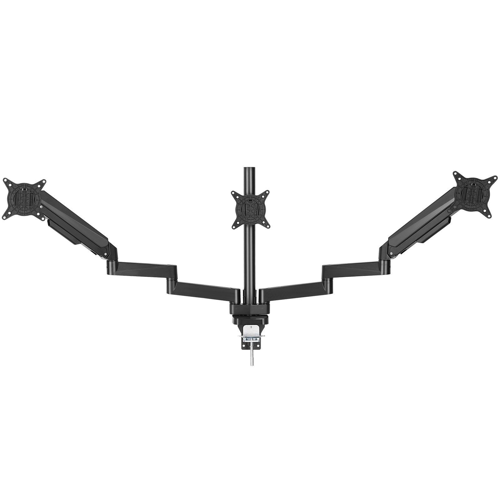 Triple Monitor Stand with Fully Adjustable Gas Spring Arms for 13"-27" Screens, 20 lbs Capacity, VESA Compatible, C-Clamp/Grommet Base