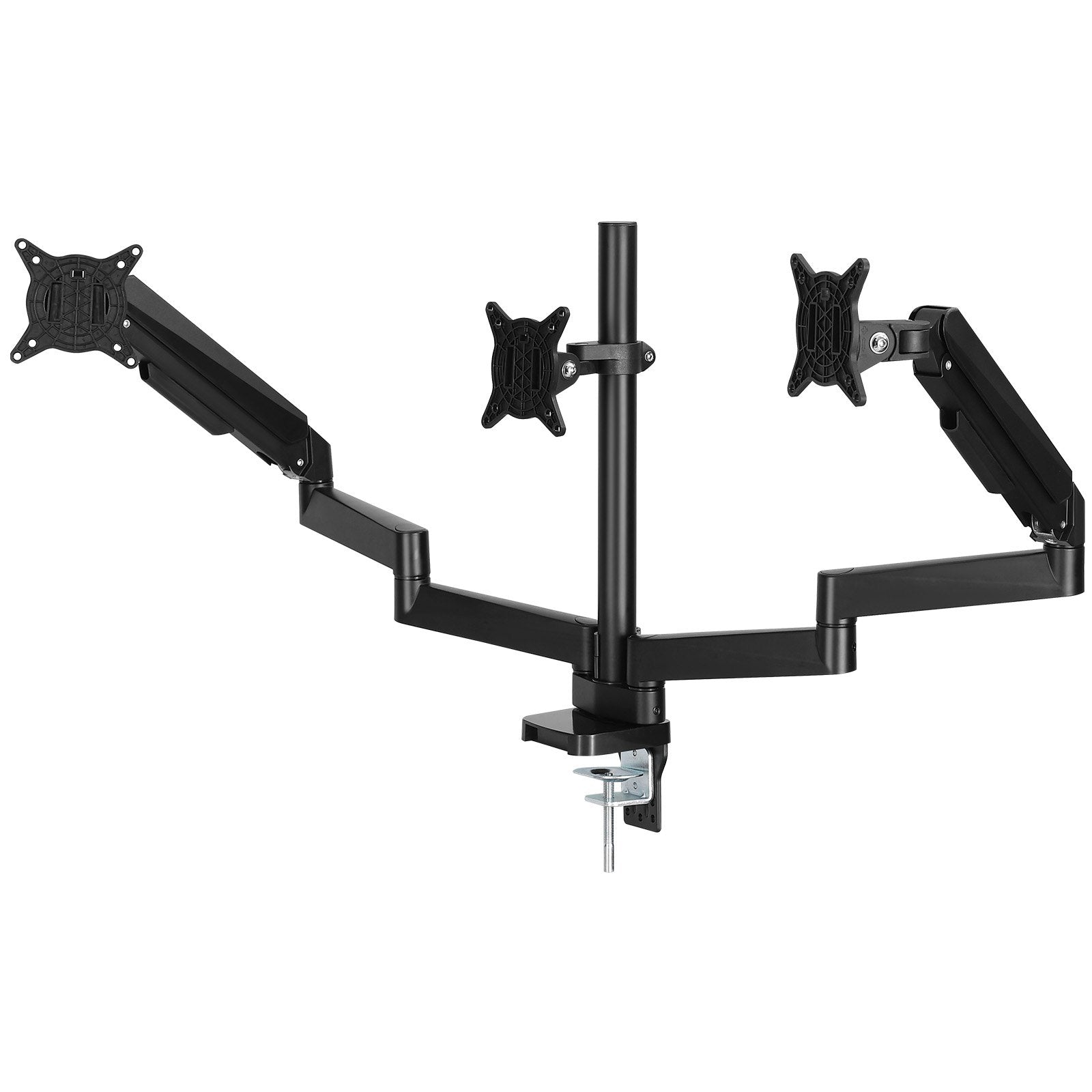 Triple Monitor Stand with Fully Adjustable Gas Spring Arms for 13"-27" Screens, 20 lbs Capacity, VESA Compatible, C-Clamp/Grommet Base