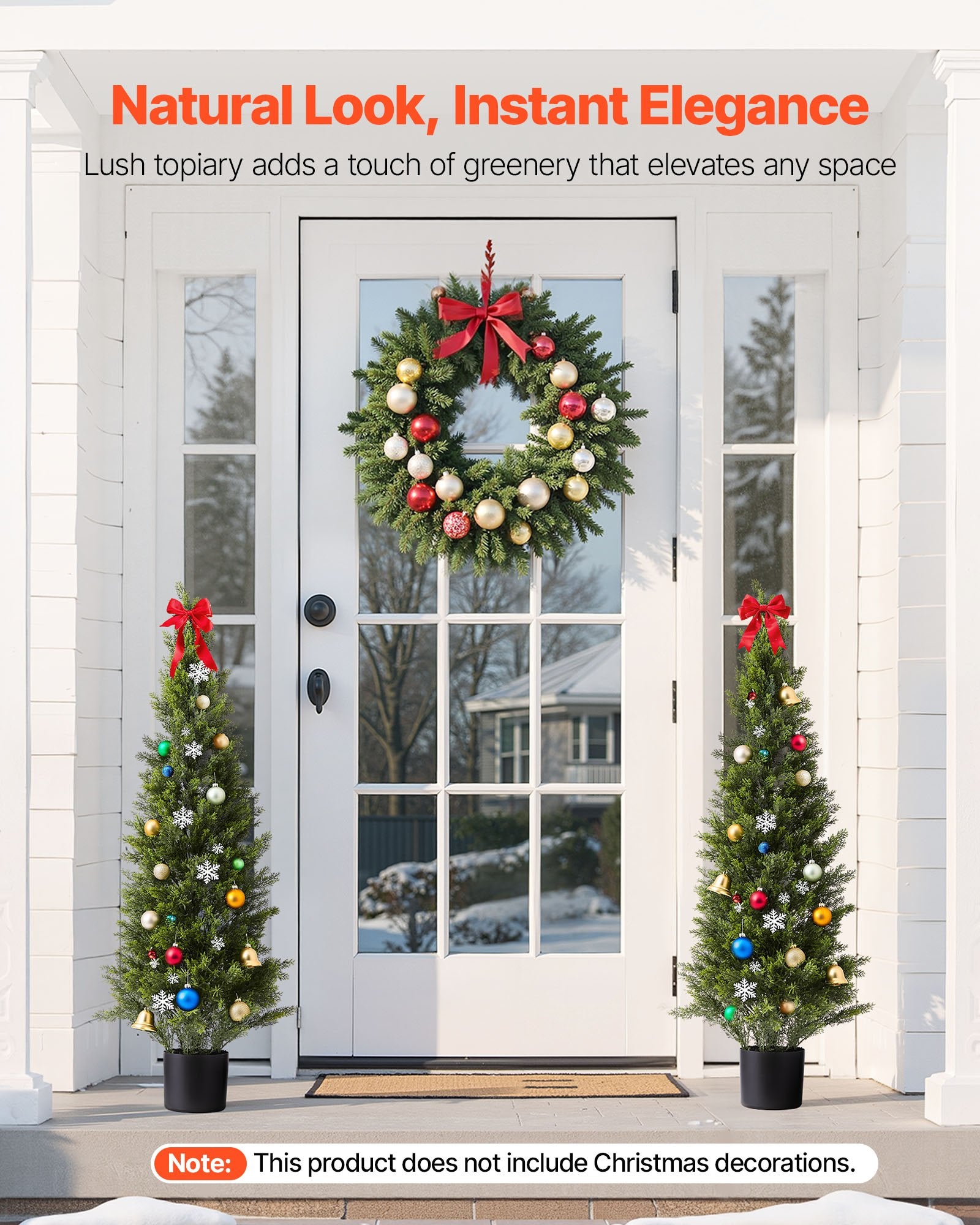 48" Faux Cedar Topiary Trees Set of 2 - Realistic Silk Pine Shrubs, Ideal for Front Porch, Patio, Garden, Office & Indoor Decor