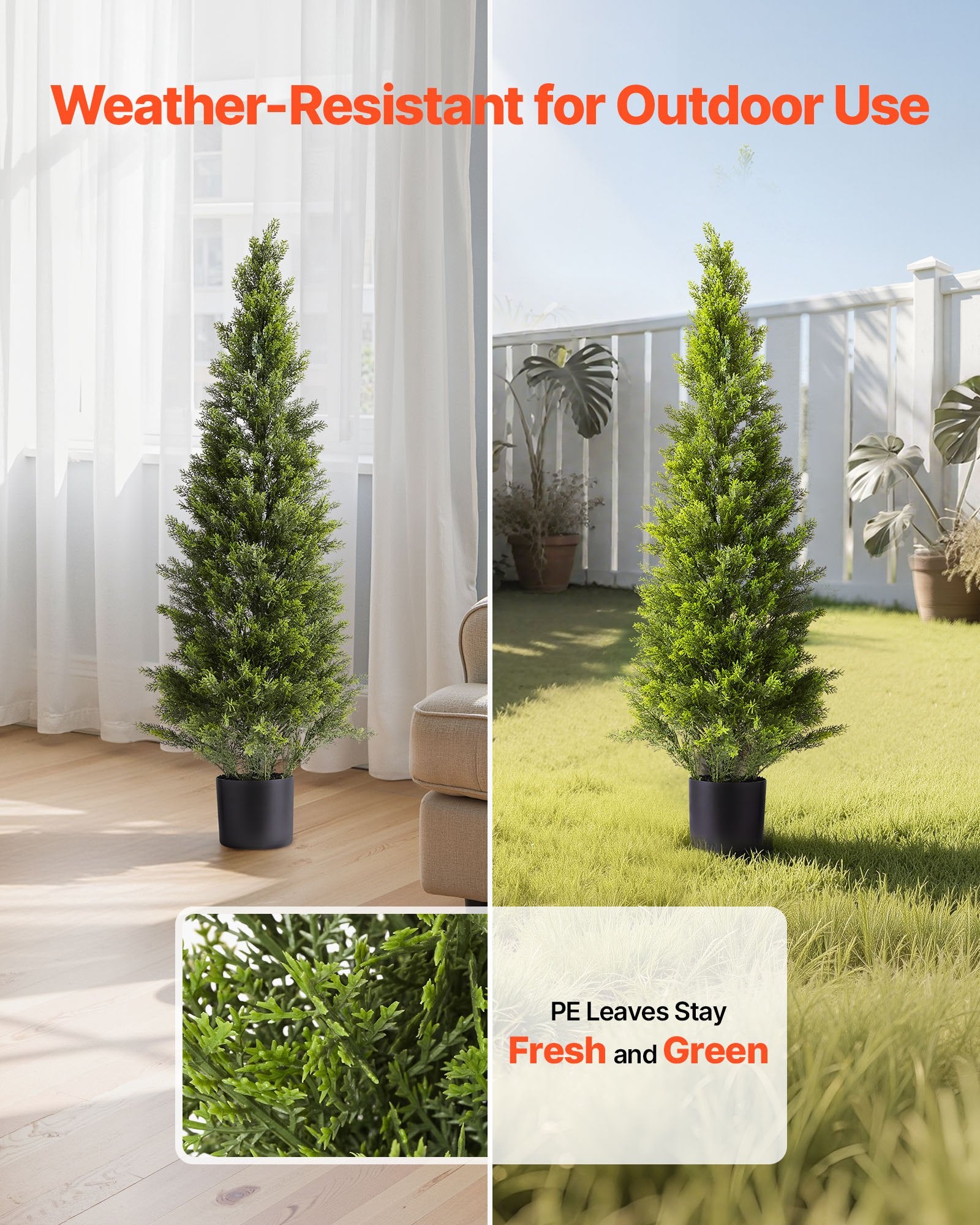 48" Faux Cedar Topiary Trees Set of 2 - Realistic Silk Pine Shrubs, Ideal for Front Porch, Patio, Garden, Office & Indoor Decor