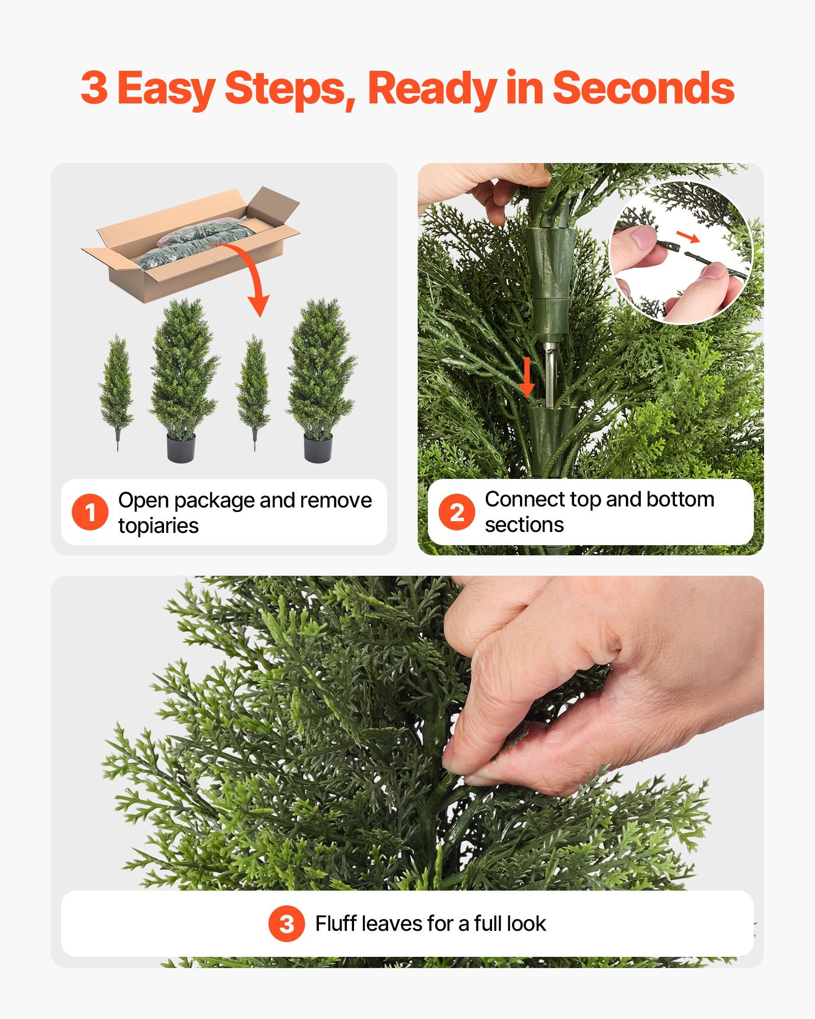 48" Faux Cedar Topiary Trees Set of 2 - Realistic Silk Pine Shrubs, Ideal for Front Porch, Patio, Garden, Office & Indoor Decor