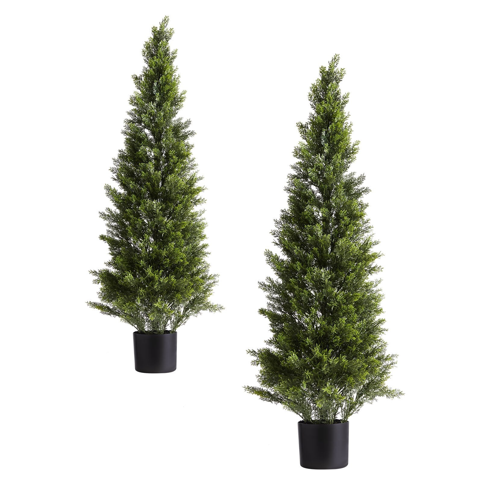 48" Faux Cedar Topiary Trees Set of 2 - Realistic Silk Pine Shrubs, Ideal for Front Porch, Patio, Garden, Office & Indoor Decor