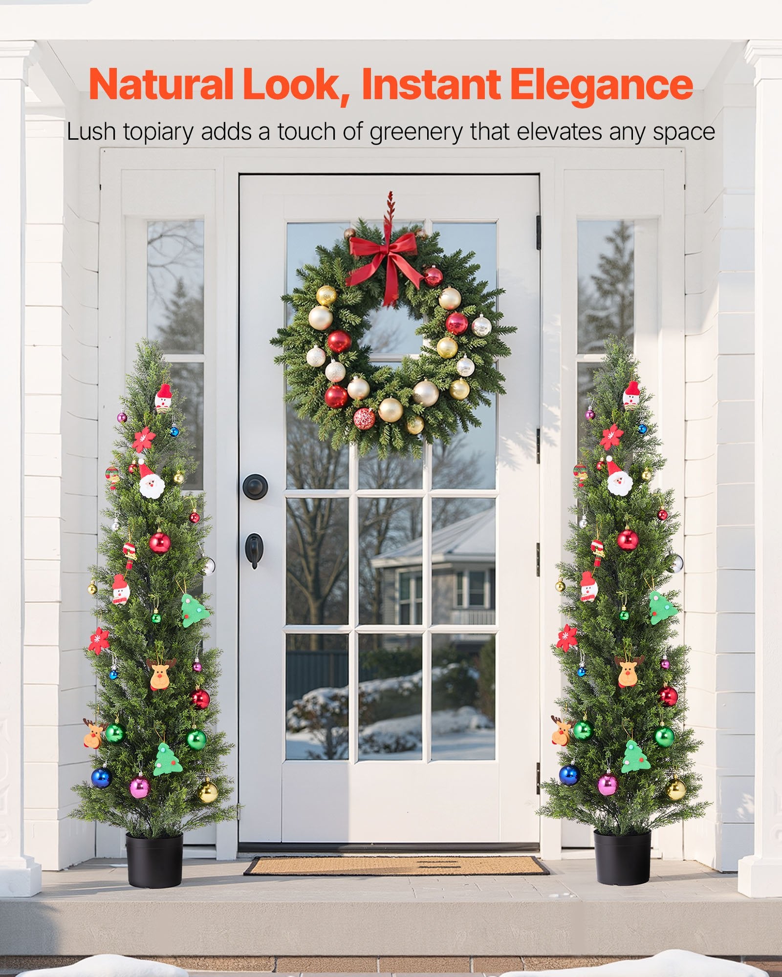 60-Inch Artificial Topiary Cedar Trees Set of 2 - Realistic Faux Pine Shrubs for Indoor & Outdoor Decor, Weather-Resistant with Heavy Base