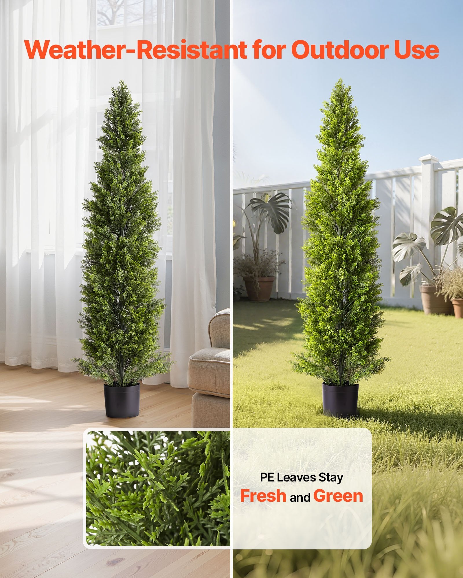 60-Inch Artificial Topiary Cedar Trees Set of 2 - Realistic Faux Pine Shrubs for Indoor & Outdoor Decor, Weather-Resistant with Heavy Base