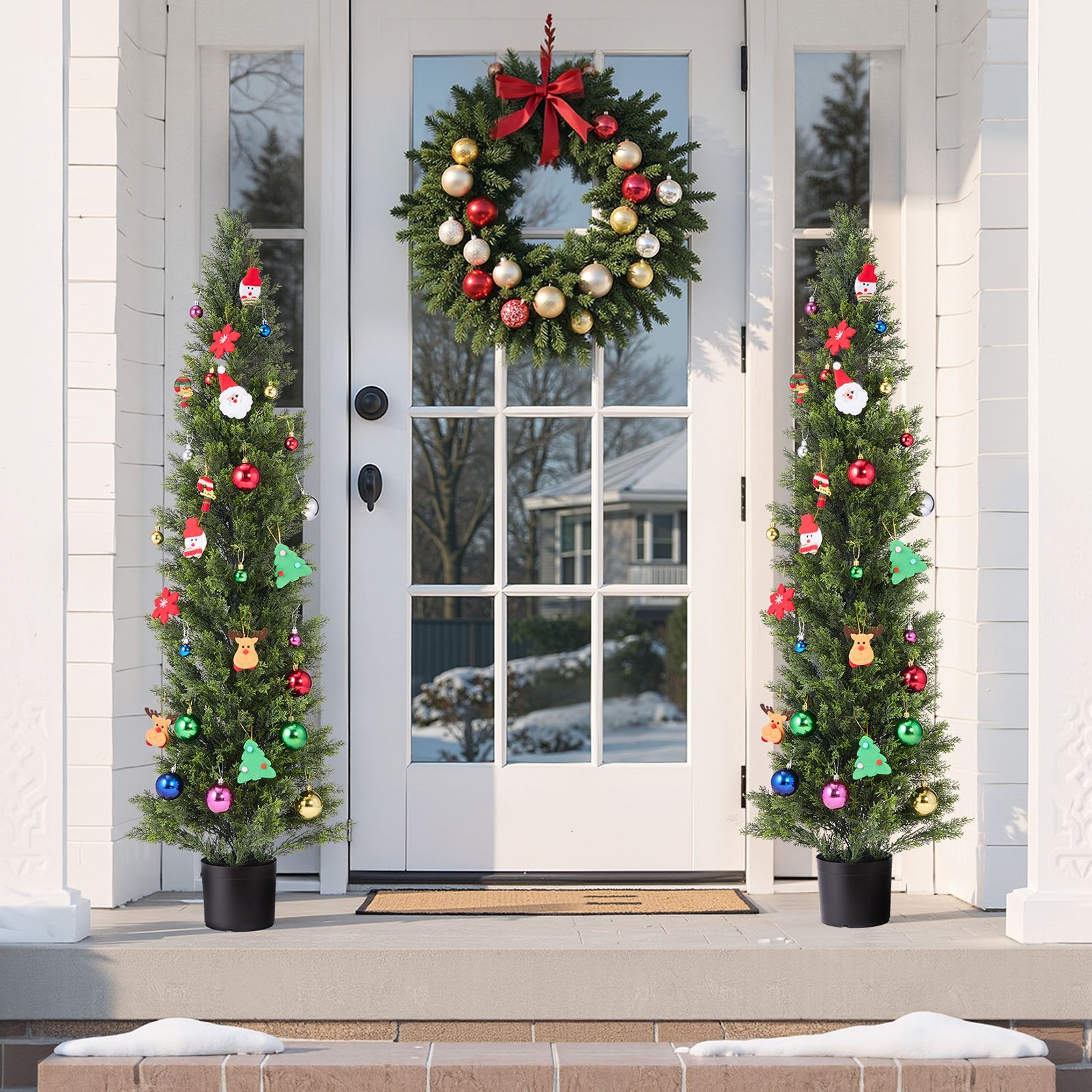 60-Inch Artificial Topiary Cedar Trees Set of 2 - Realistic Faux Pine Shrubs for Indoor & Outdoor Decor, Weather-Resistant with Heavy Base
