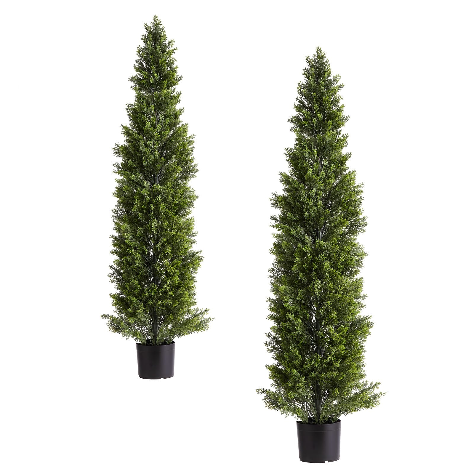 60-Inch Artificial Topiary Cedar Trees Set of 2 - Realistic Faux Pine Shrubs for Indoor & Outdoor Decor, Weather-Resistant with Heavy Base